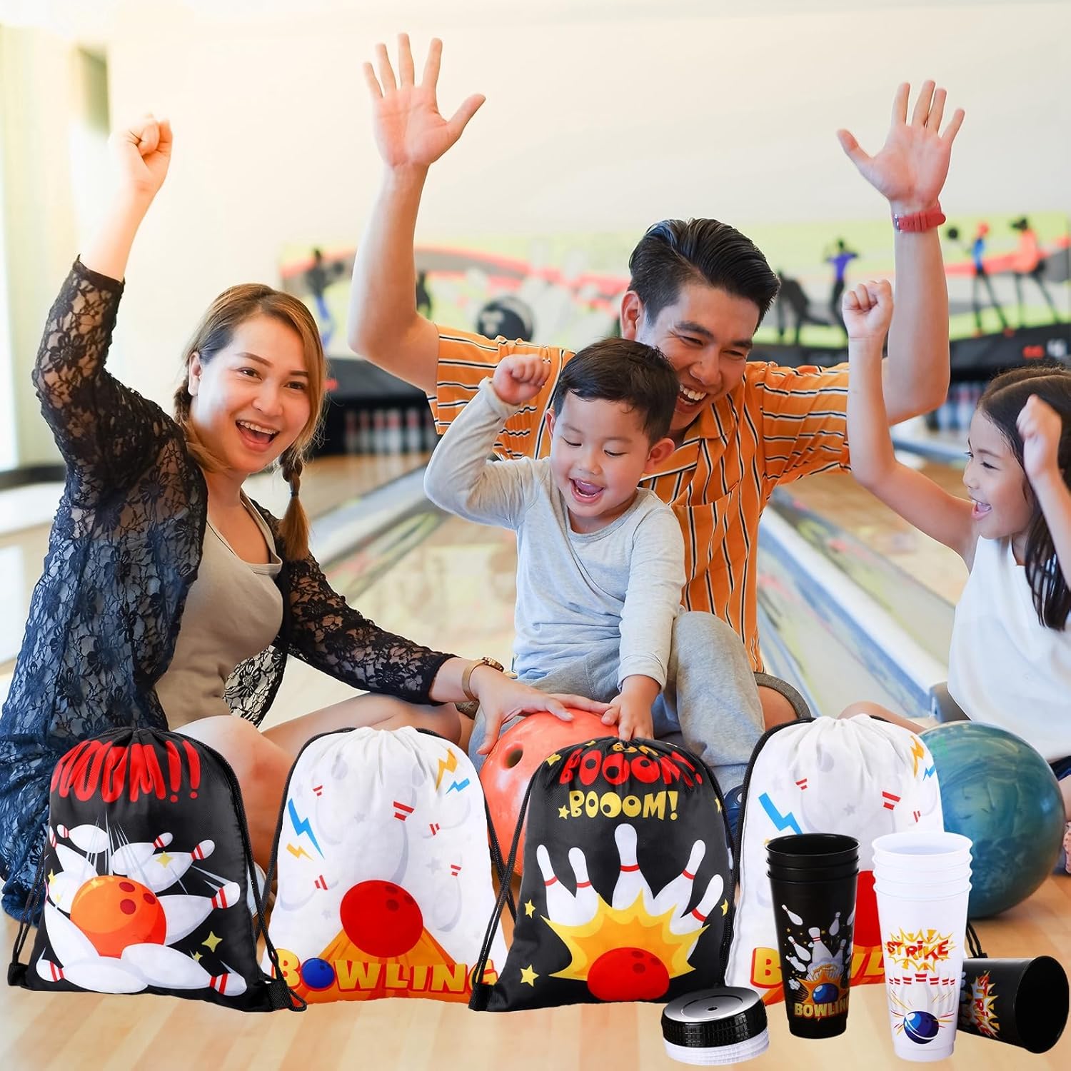 24 Pcs Bowling Party Favors Bowling Party Plastic Cups Bowling Party Drawstring Backpack Bag 24 oz Bowling Tumbler Bowling Party Favor Bags for Bowling Birthday Team Party Supplies Gifts - Image 6