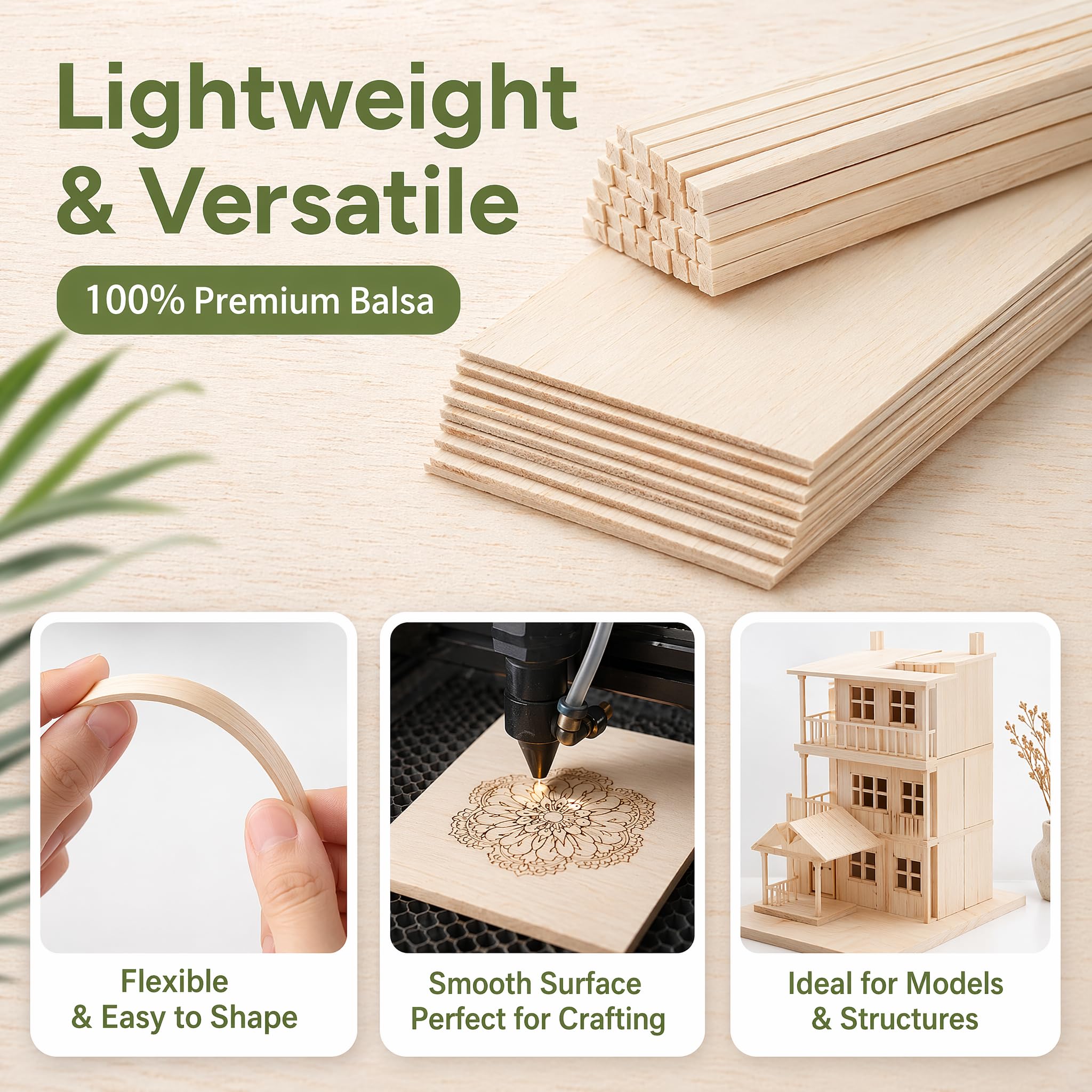 Balsa Wood Kit - 150 Pieces for Models & Crafts -3