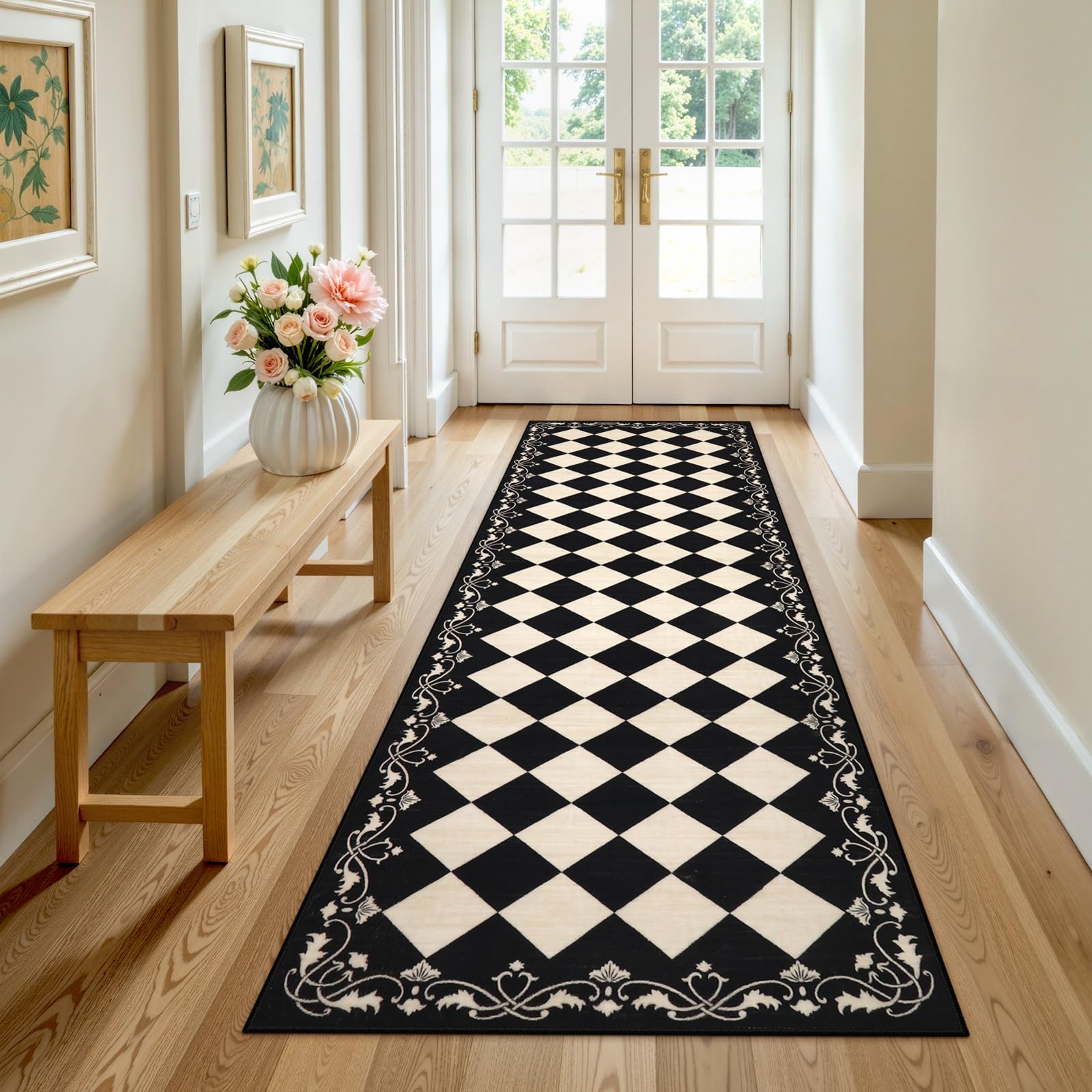 Photo 1 of Beeiva Checkered Runner Rug 2.5x8 - Washable, Non-Slip, Ultra-Thin
