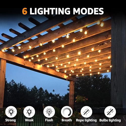 Miniatura 6 de Tira de luces solares para exteriores cables brillantes de 29 pies (11+18) alimentados por energía solar exterior IP65 impermeable colgante blanco