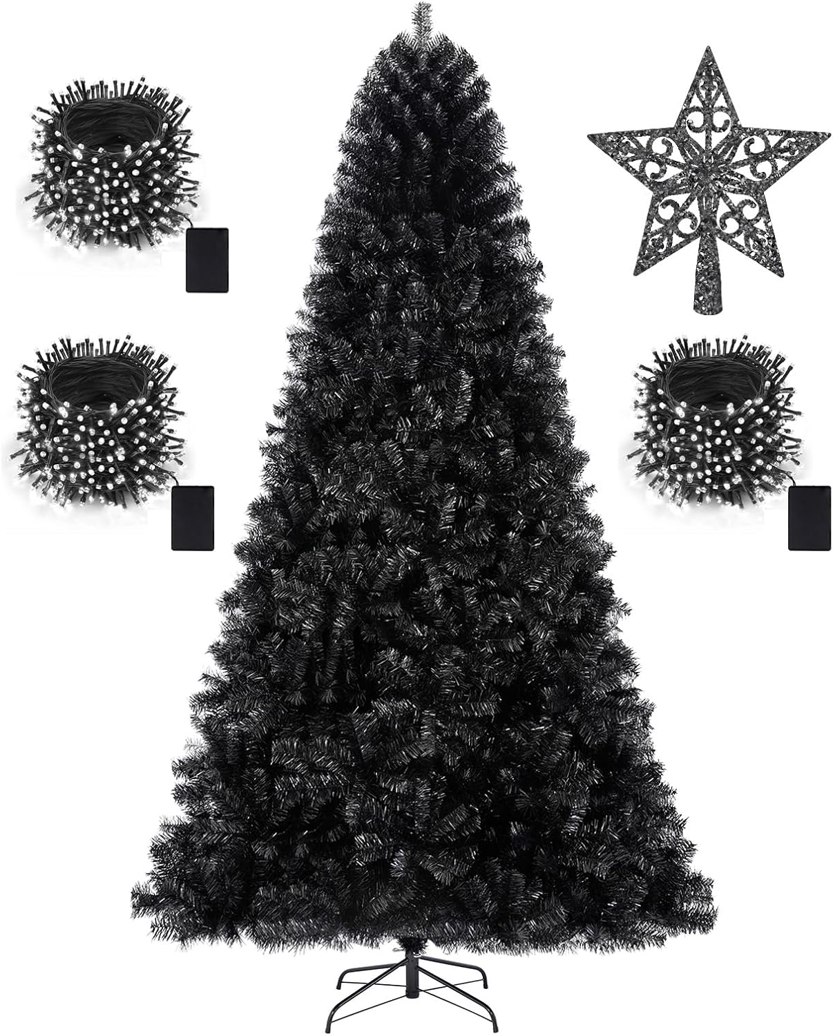 KTKDE 7.5ft Artificial Black Christmas Tree Outdoor Black Trees Halloween Christmas Decor with 1005 Branch Tips Led String Lights Pencil Christmas Trees for Indoor Holiday Office Party Decoration KTKDE 7.5ft Artificial Black Christmas Tree Outdoor Black Trees Halloween Christmas Decor with 1005 Branch Tips Led String Lights Pencil Christmas Trees for Indoor Holiday Office Party Decoration