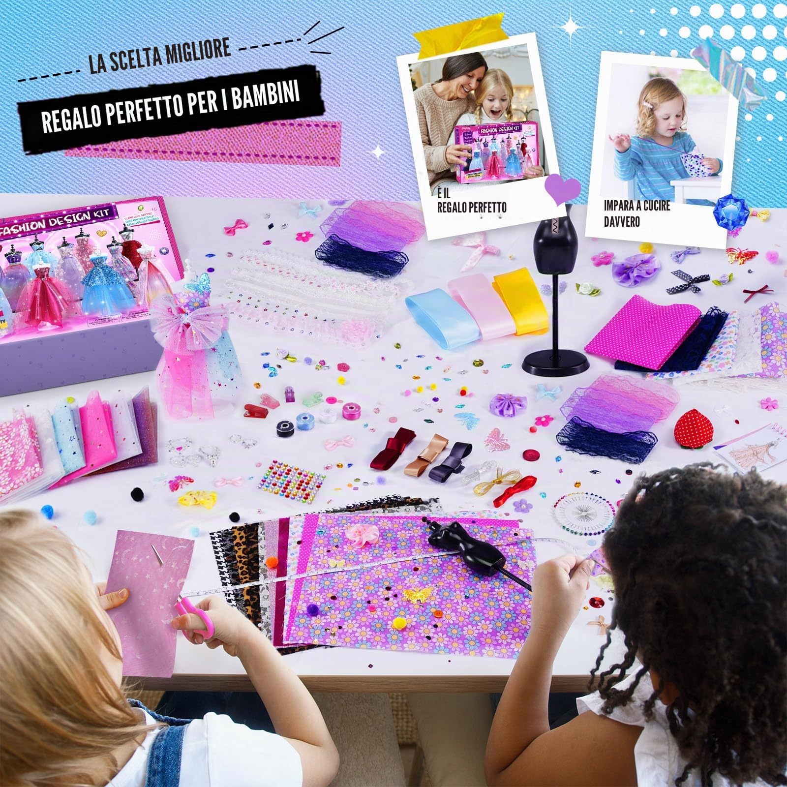 ONE TO FOUR 1000+ Pezzi – Kit Di Design Di Moda Per Ragazze con 6 Manichini, Kit Per Arte e Artigianato Creativi, Kit Da Cucito Per Bambini, Regalo di Compleanno per Bambine, 6 7 8 9 10 11 12+ anni