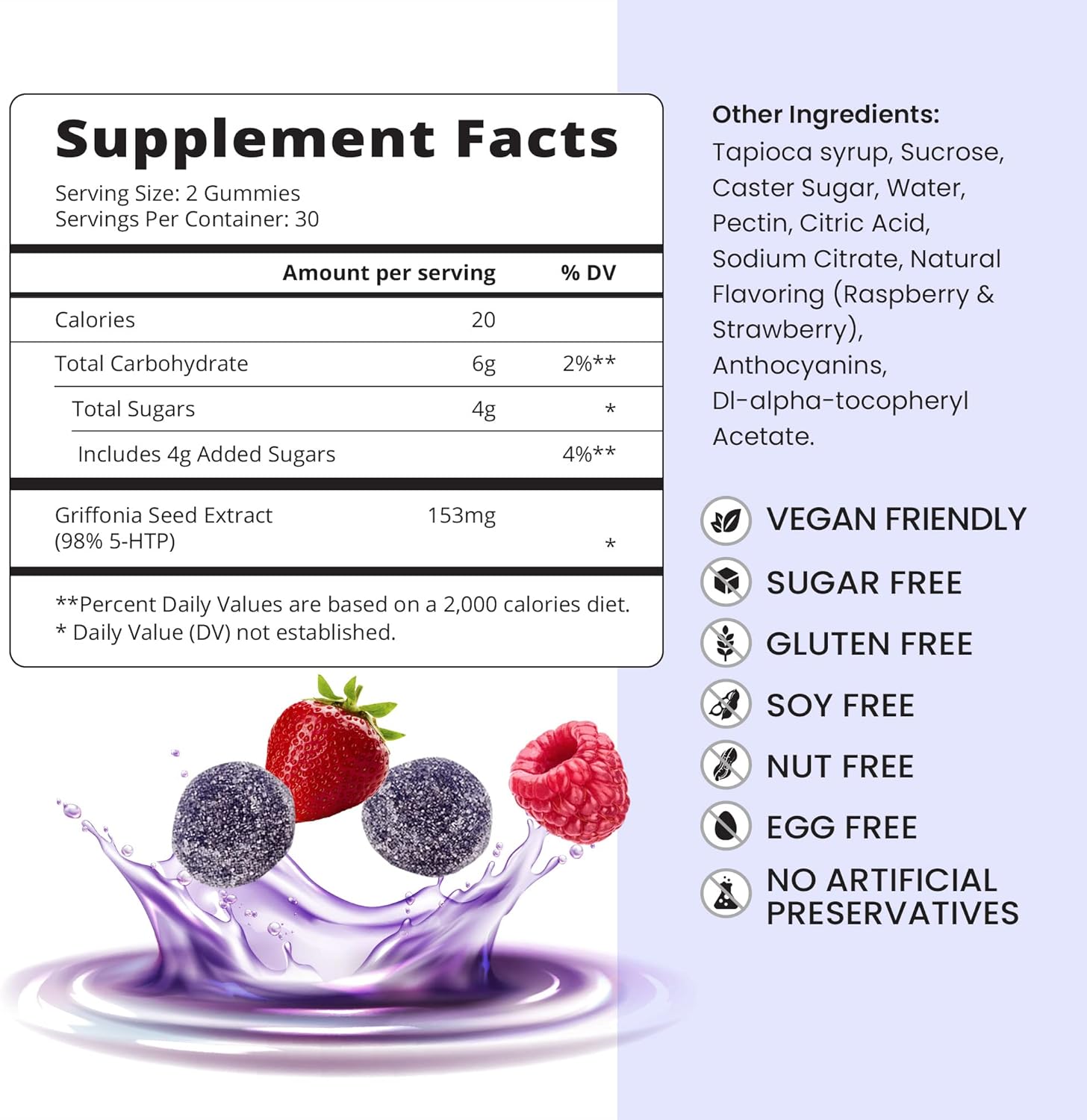 BeLive 5-HTP Gummies - Designed for Stress Relief, Sleep Support, & Enhancing Mood – 5-HTP Made from Griffonia Seed Extract - 60 Count : Health & Household