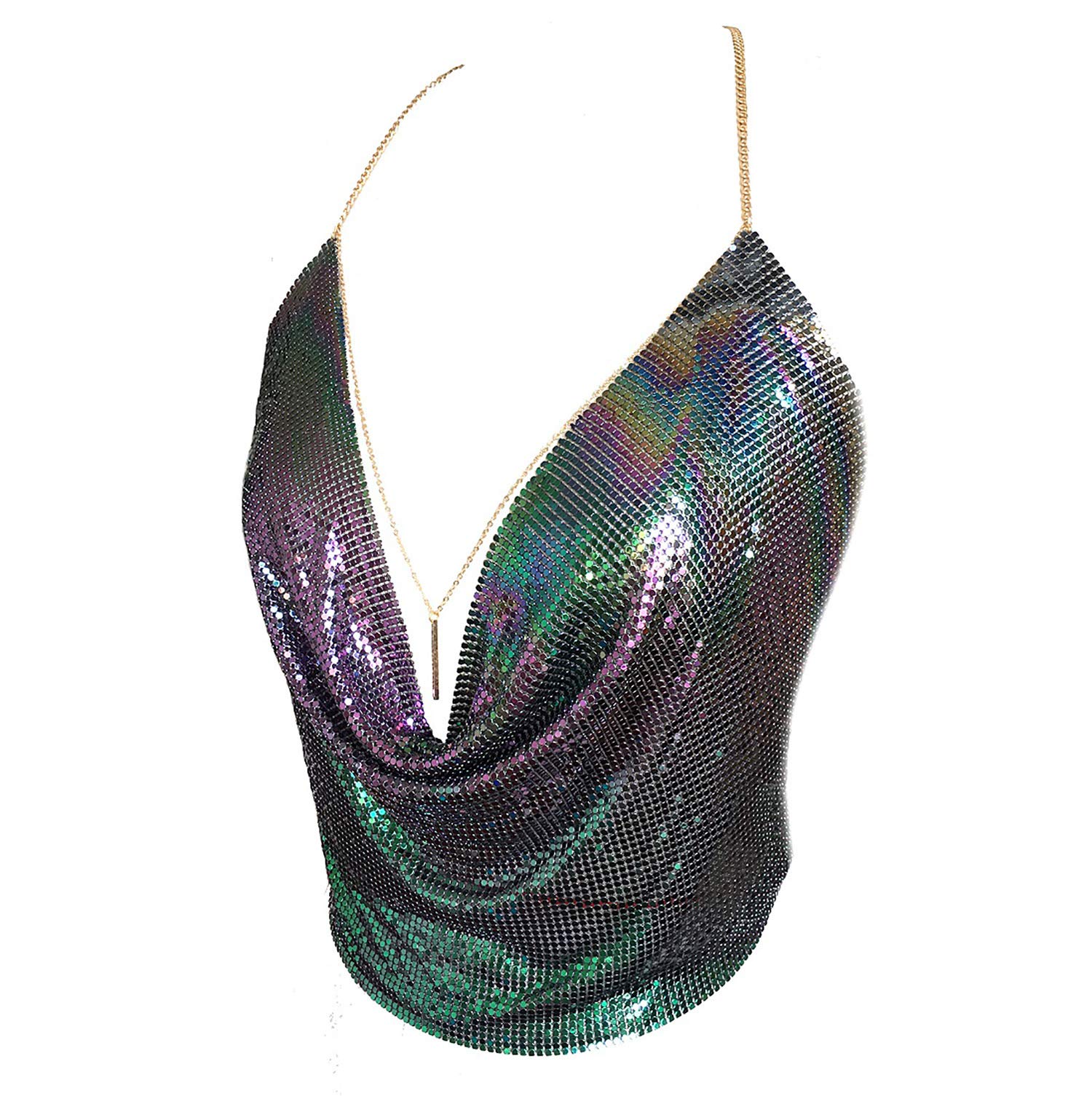 LuxexyGold Sexy Tops for Women Sparkly Deep V Neck Crop Tank Tops Cami Body Chain Top