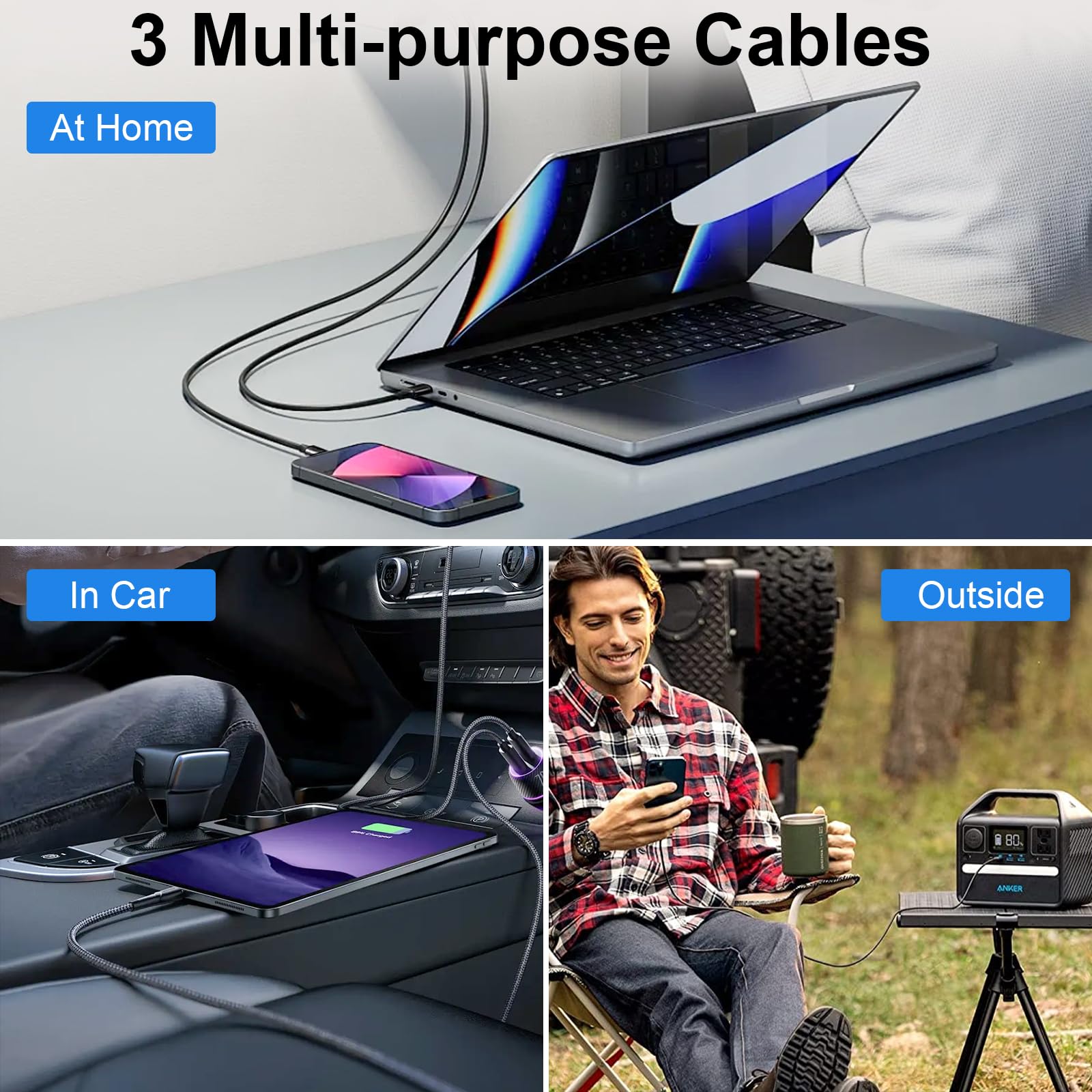 Cable USB C Carga Rapida, [3Pack 2M] 3A Cable USB Tipo C Nylon para iPhone 15 Pro Max, iPad Pro, Samsung Galaxy S24 S23 S22