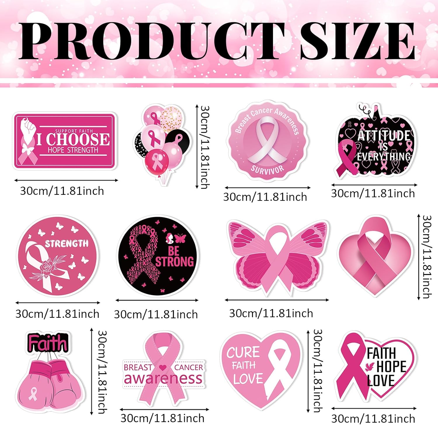 Amyhill 12 Pcs Breast Cancer Awareness Yard Signs for Outdoor Pink Ribbon Garden Lawn Signs Decoration with Stakes Waterproof Decor Gifts for Women Festive Holiday Party Patio Lawn Walkway Decoration