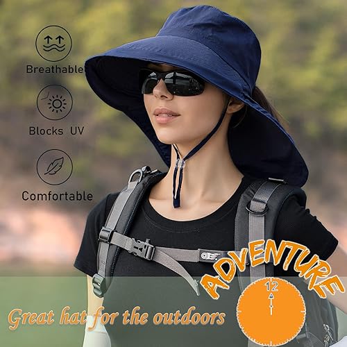 Miniatura 4 de Sombrero de sol para mujer con agujero para cola de caballo, UPF 50+, ala ancha, sombrero para exteriores, senderismo, safari, playa, grdening