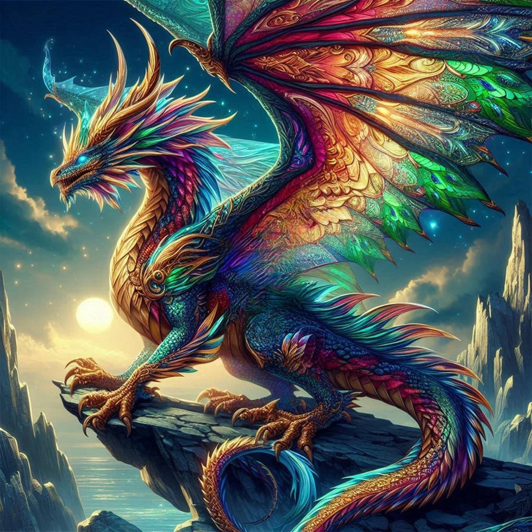 Ekuxom Dragon Diamond Art Kits for Adults, Dragon Diamond Painting Kits, Round Diamond Art Dragon Full Drill Gem Art for Beginners Gifts Home Wall Decor 14x14 inch