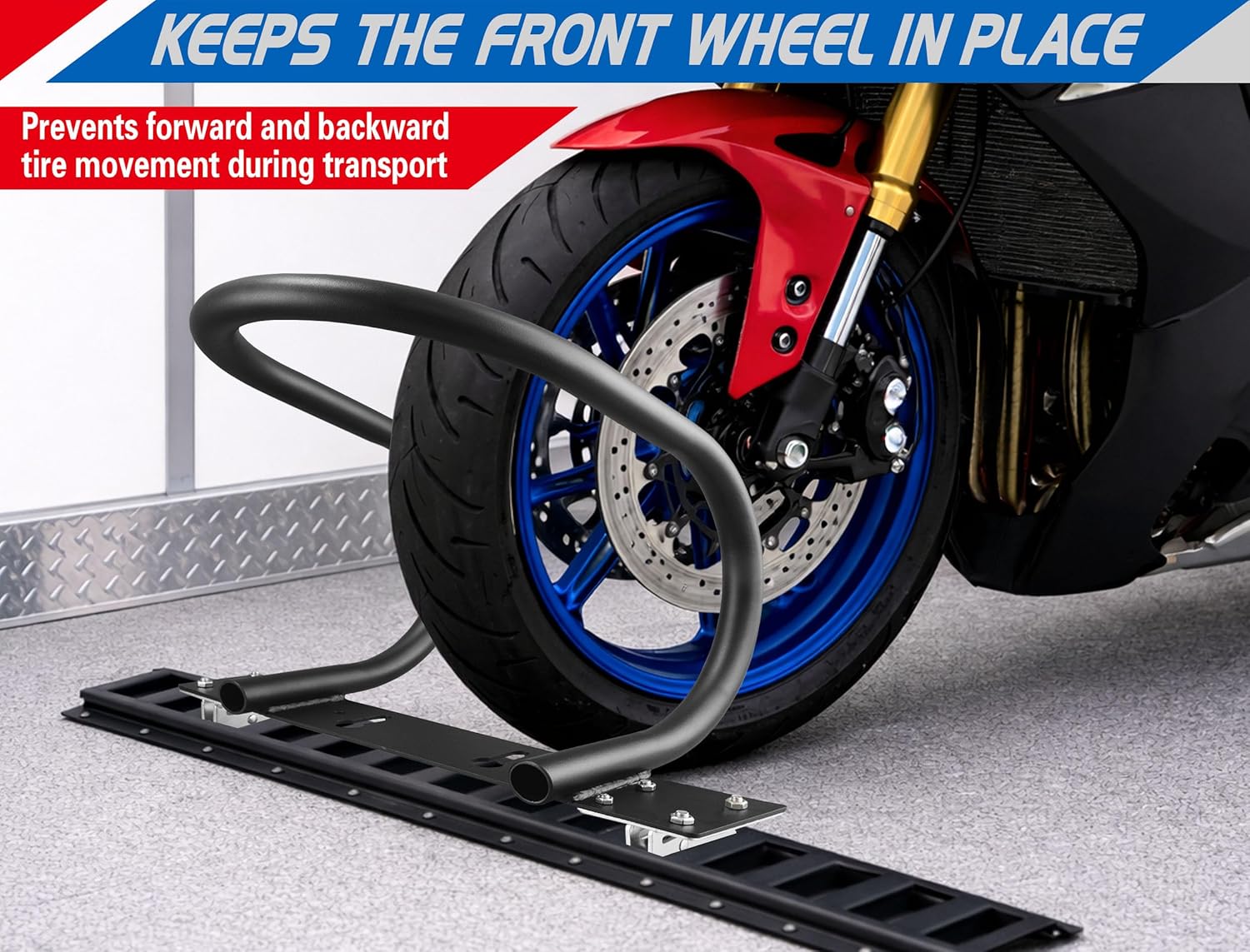 Heavy-Duty Steel 7" E-Track Motorcycle Wheel Chock,Adjustable Front Tire Stop for E-Track & X-Track Systems for Trailer & Cargo Transport Use (2 Pack)