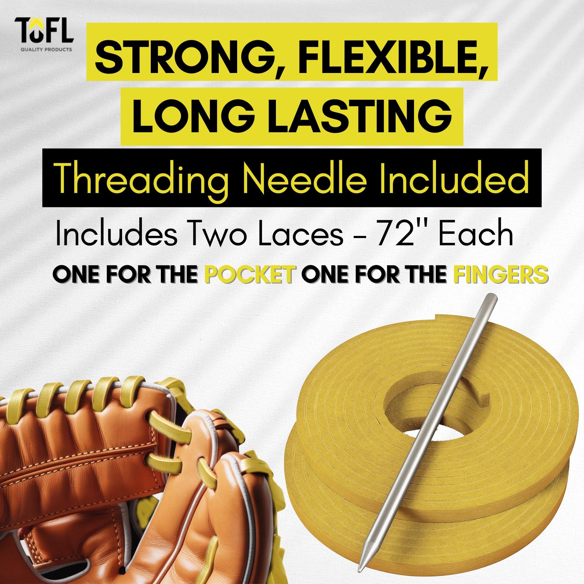 TOFL Highland Group Kit de dentelle pour gants de baseball et de softball, 2 lacets en cuir, aiguille à laçage en cuir, mangue