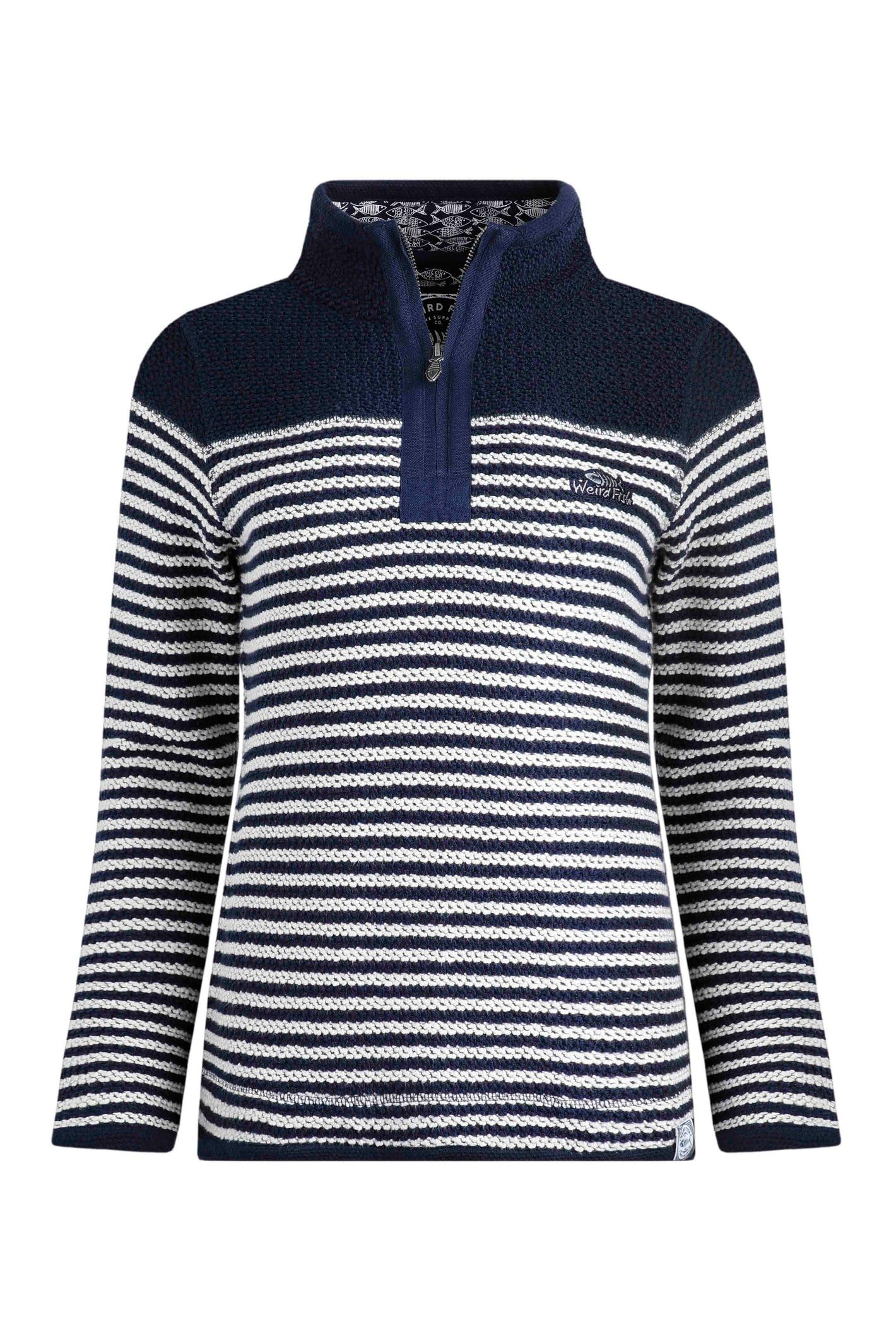 Weird Fish Women's Juliet 1/4 Zip Stripe Macaroni Sweatshirt in Navy | Size: 22