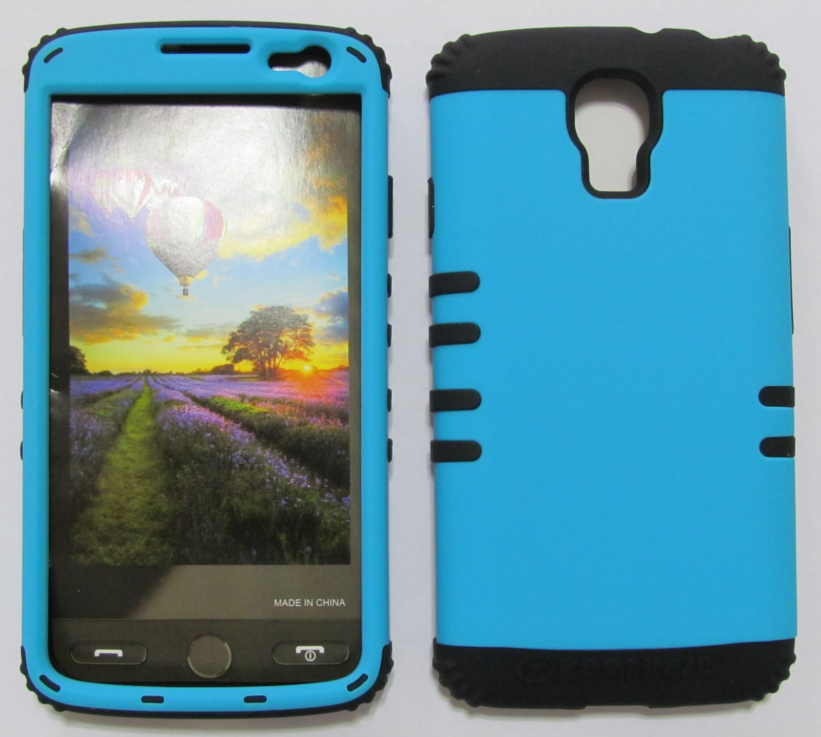 SHOCKPROOF HYBRID CELL PHONE COVER PROTECTOR FACEPLATE HARD CASE AND BLACK SKIN WITH STYLUS PEN. KOOL KASE ROCKER FOR LG VOLT LS740 NEON LT BLUE BK-A006-JC