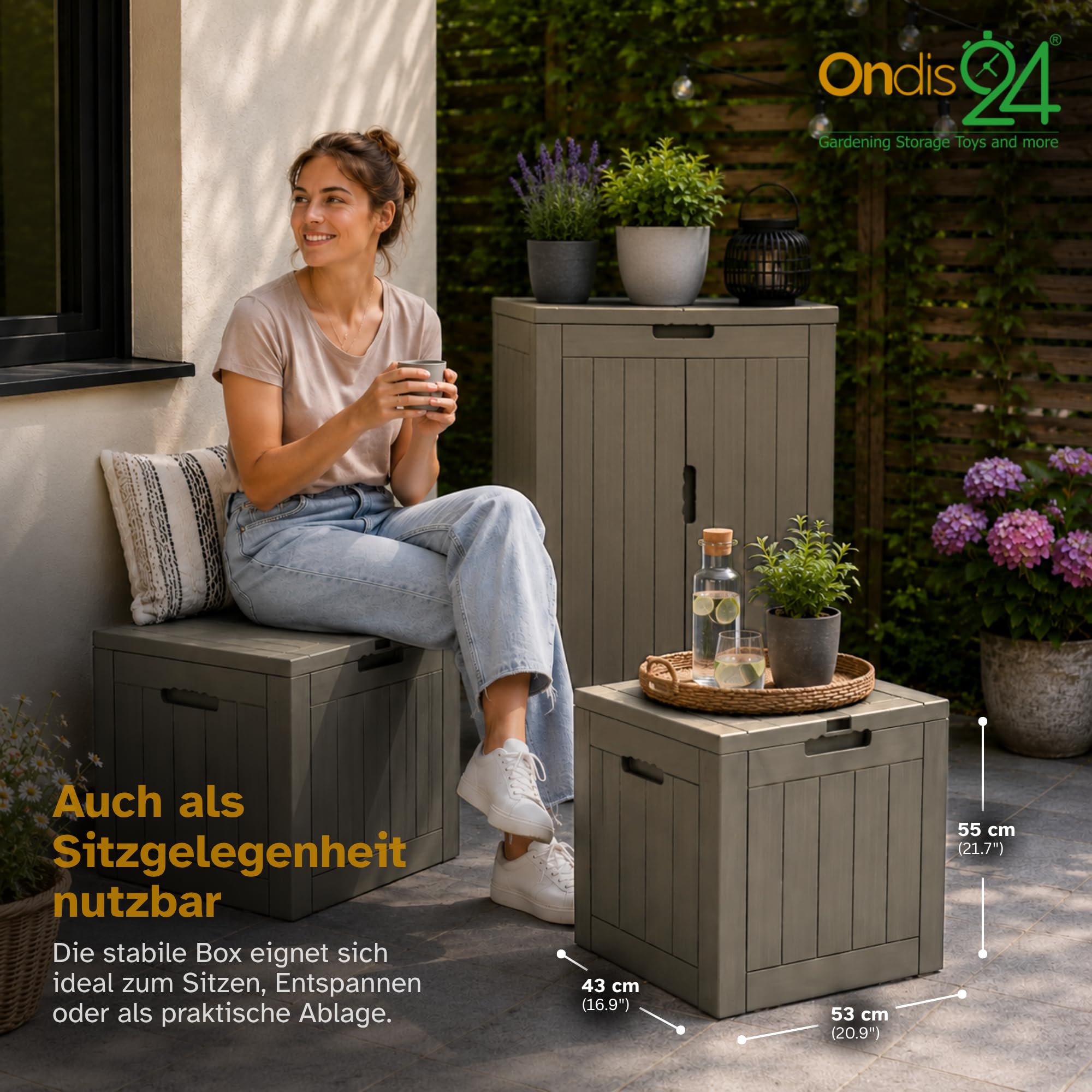 Ondis24 City Cube Scatola in plastica 110 l beige 55 x 43 x 53 cm portata 75 kg
