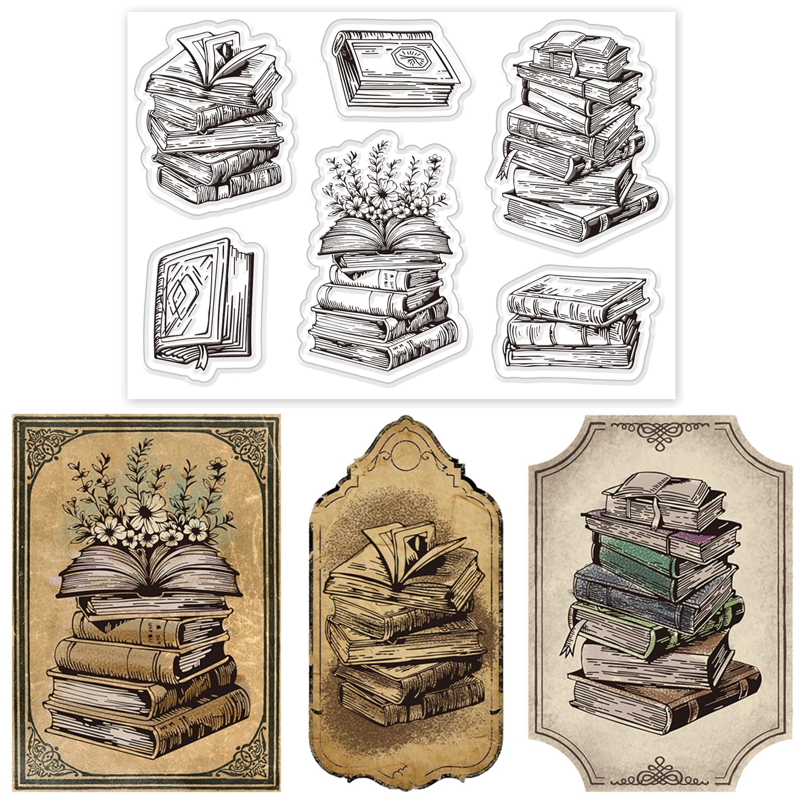 Amazon.com: ACRNIGHEET Vintage Books Clear Stamps Retro Rubber