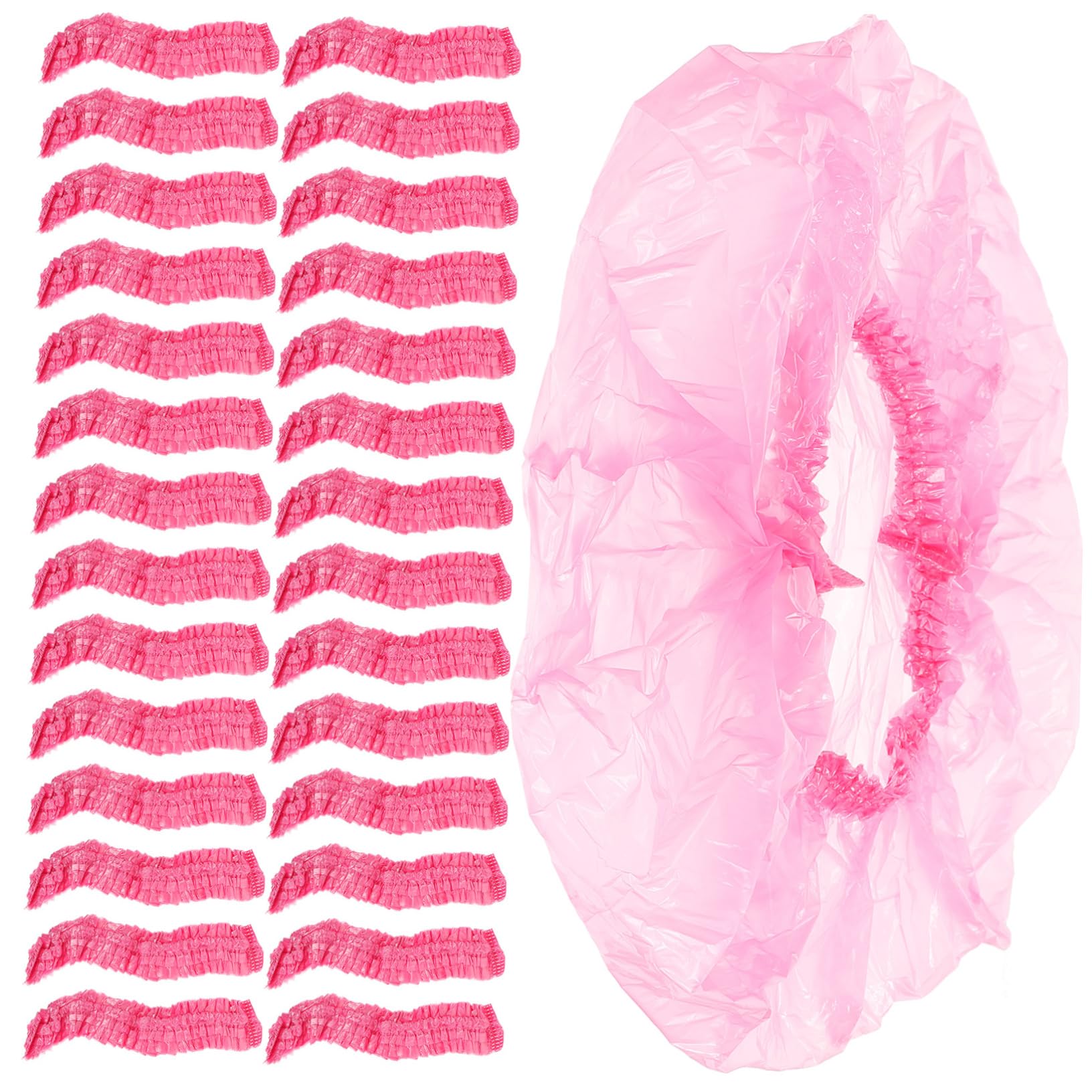 ERINGOGO Elastische Duschhauben Rosa für Damen 500 Stück aus Kunststoff Einfach zu Tragen 44cm für Duschen und Reisen