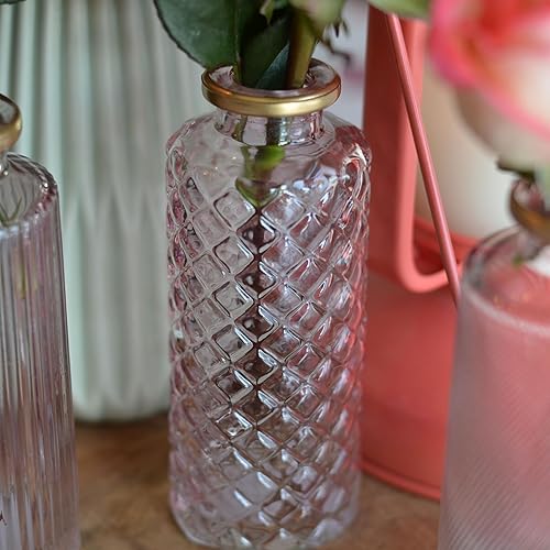 Miniatura 6 de Modernist Home - Juego de 3 jarrones con borde dorado para bebé, cristal rosa claro, patrones elegantes, 5 pulgadas de alto