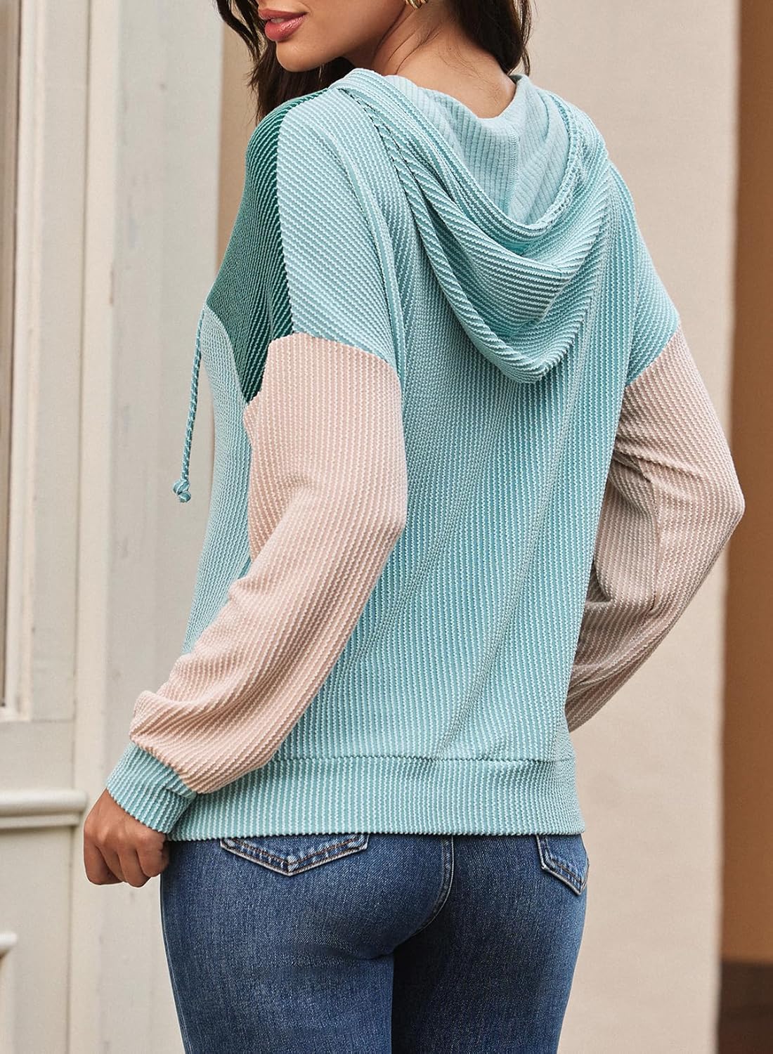 Dokotoo Hoodies for Women Color Block Oversized Sweatshirt Long Sleeve Drawstring Casual Lightweight Hoodie Tops Fall 2025 - Image 4