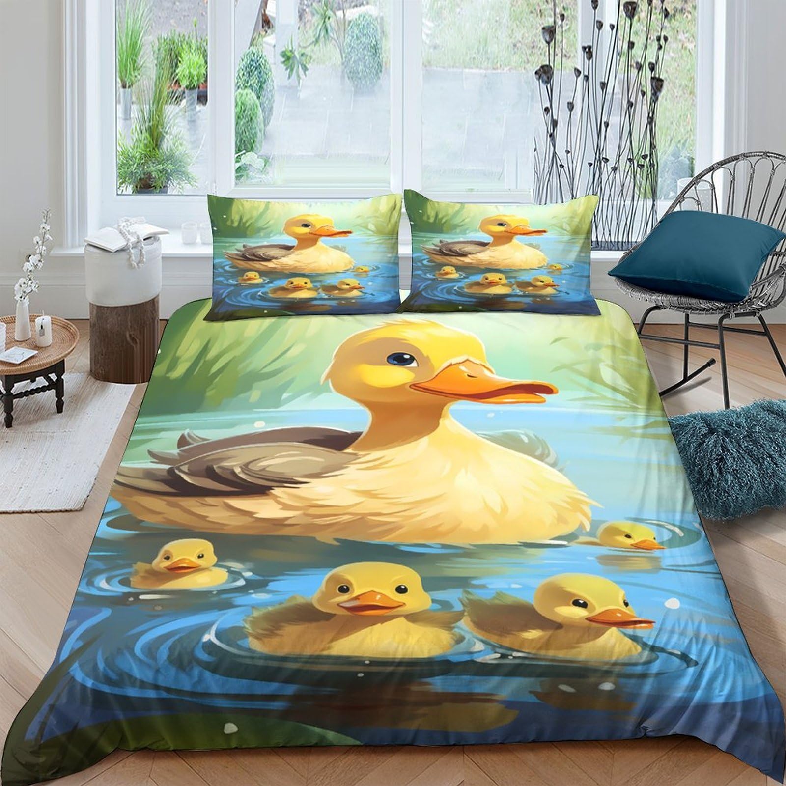 Ctjqhvkz Style-10 3D Printed Duck Family Fitted Sheet Microfiber Soft Mattress Cover For Bedroom Dorm Bed Decoration, Washable Anti-Slip Single（135X200cm）