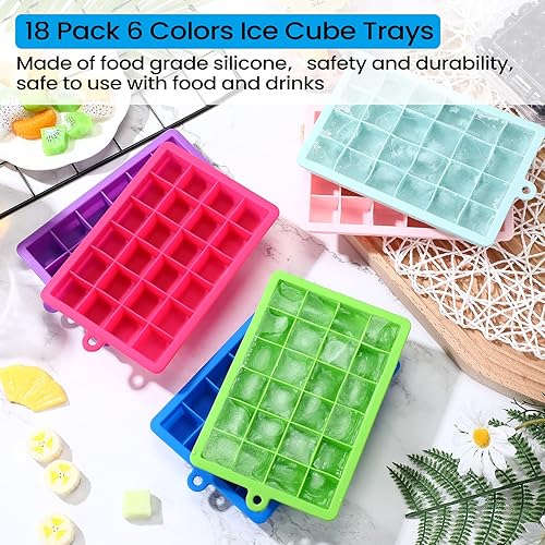 Miniatura 6 de Amyhill 18 bandejas de silicona para cubitos de hielo con tapas, bandejas de hielo cuadradas de 24 cavidades, molde apilable de fácil liberación