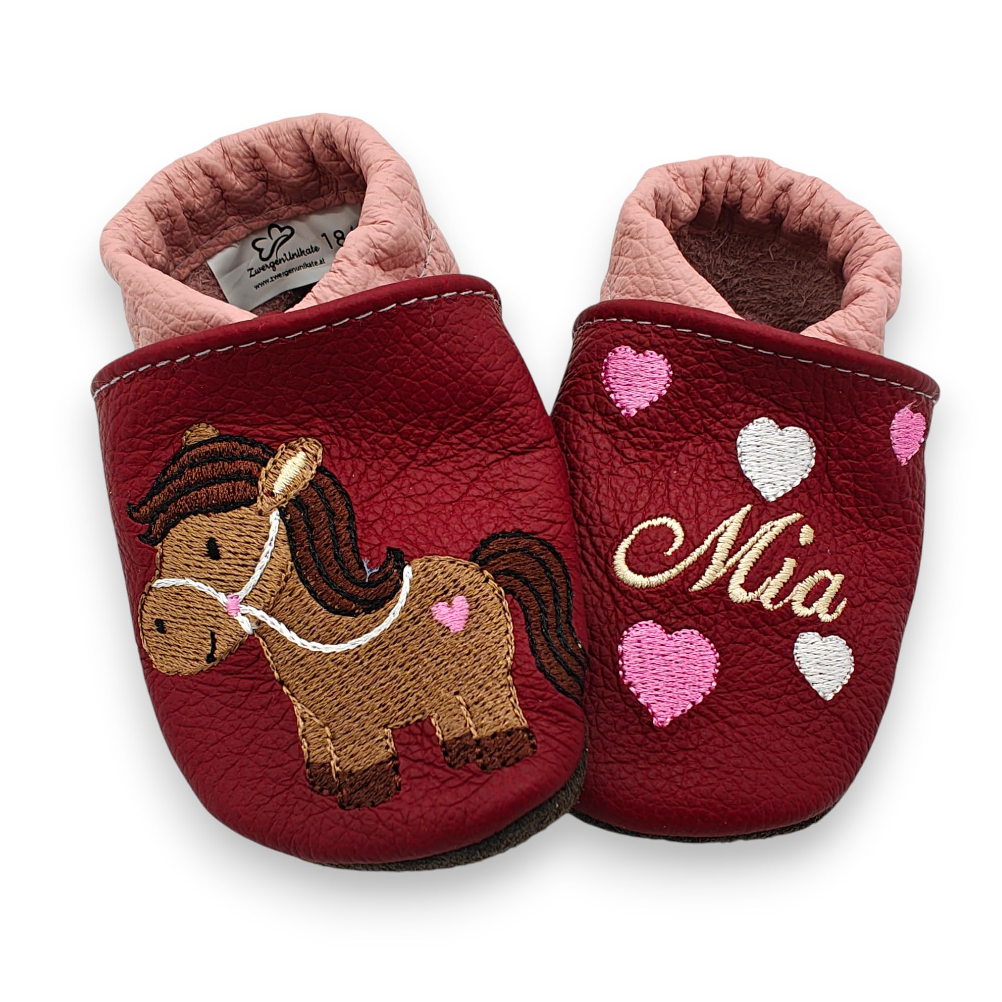 Handmade Krabbelschuhe Baby – Weiche Lederschuhe Babys & Lederpuschen Kinder, Personalisiert mit Namen, Rutschfeste Lauflernschuhe für Mädchen & Jungen, Ideal für die ersten Schritte (Pferd)