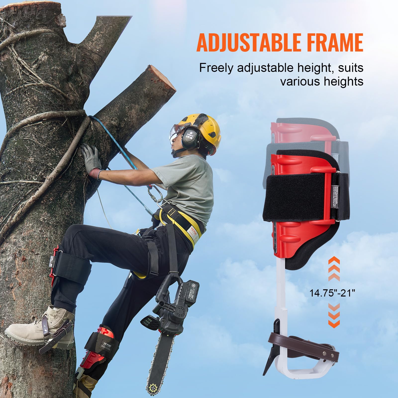 VEVOR 1 paio di punte per arrampicata su alberi, regolabili in altezza, capacità di carico 158,8 kg, attrezzatura per arrampicata su alberi con cinghie, attrezzatura per arboricoltori per