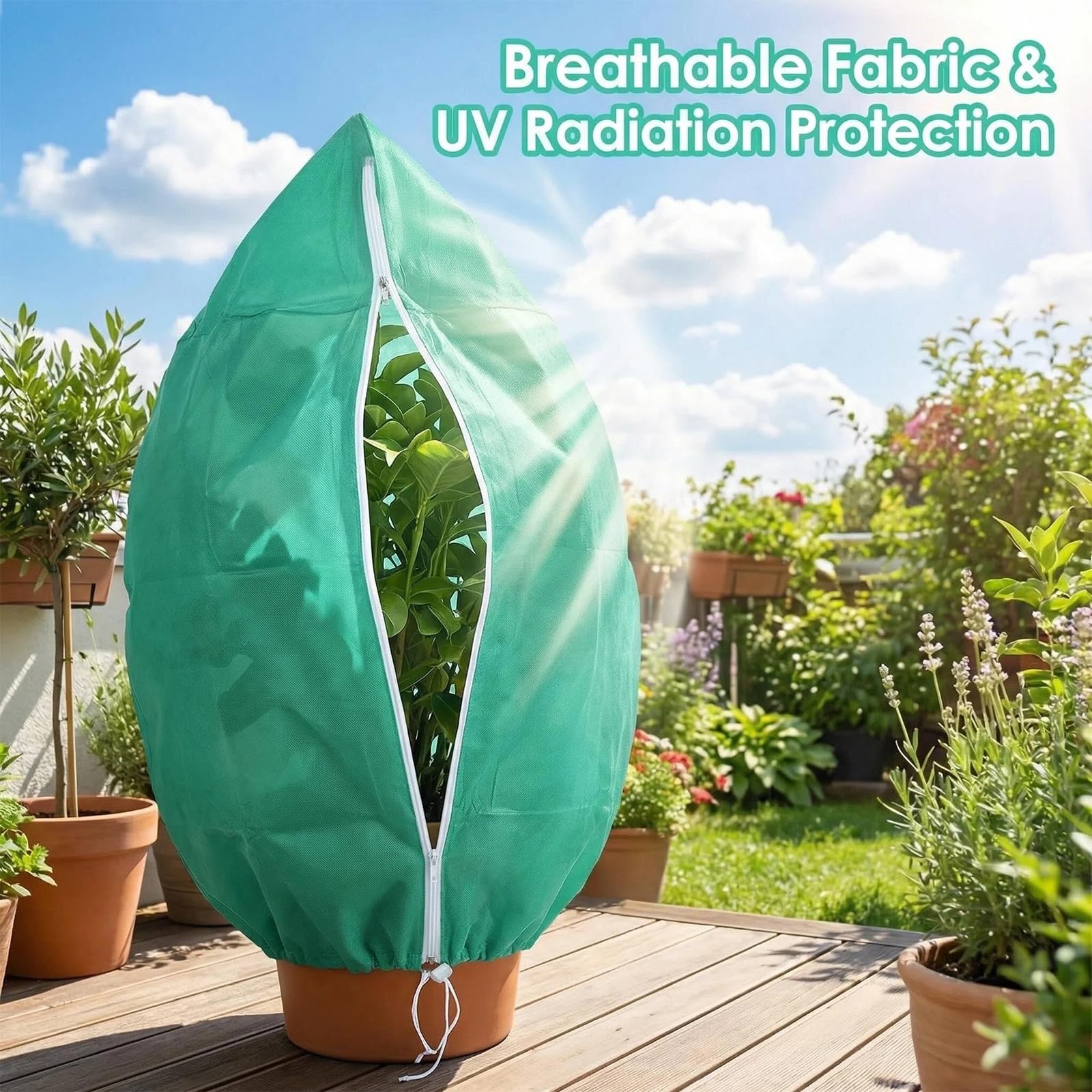 SINBLUE 4 coperture per piante antigelo, coperture per piante da giardino, calde, con cerniera e coulisse, per la stagione fredda, arbusti, cespugli e alberi da frutto in vaso (120 x 180 cm)