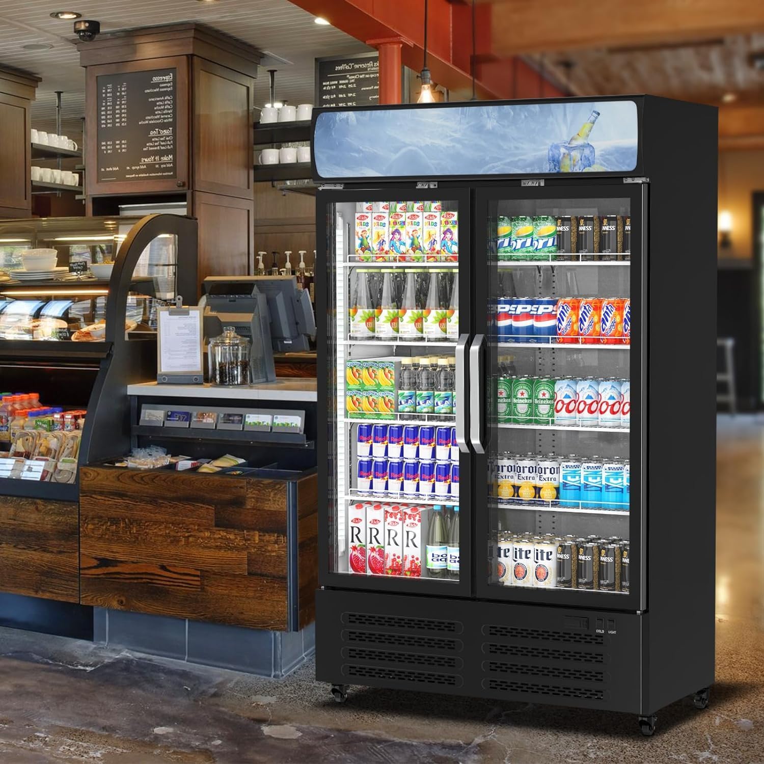 Commercial Merchandiser Refrigerator, 25.3 cu ft Capacity Glass Door Upright Display Fridge, Commercial Display Refrigerators with LED Top Panel, Display Refrigerator Drink Cooler Case for Shop