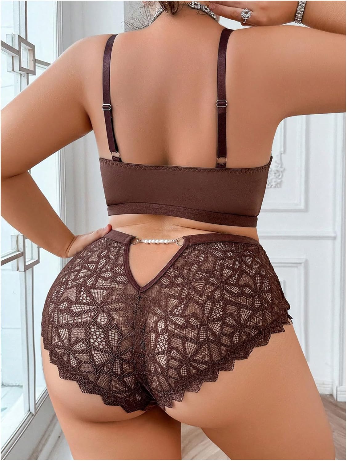 SOLY HUX Women's Plus Size Sheer Lace Lingerie Wireless Bra and Panty 2 Piece Underwear Set - Image 2