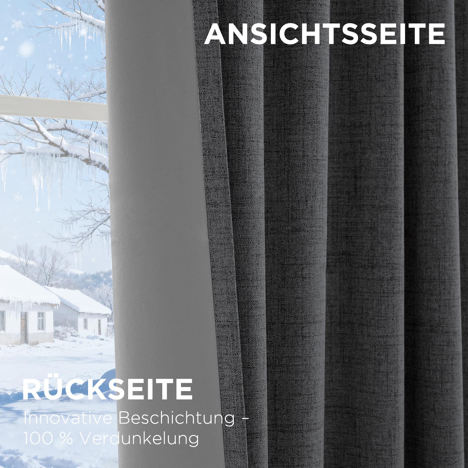 Joydeco 100% Verdunkelungsvorhänge Leinen Gardinen mit Kräuselband 2er Set H229xB132cm Grau – Bild 4