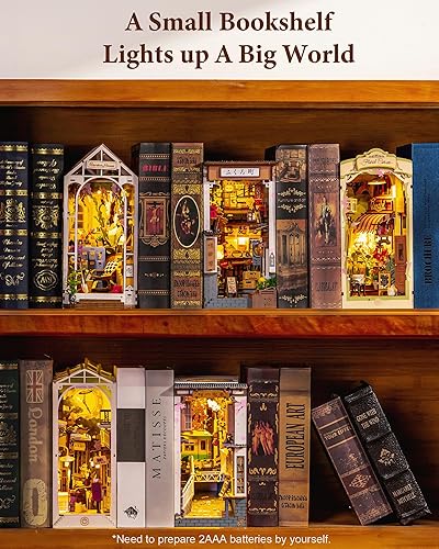 Miniatura 7 de Rolife Kit de rincón de libros Sakura Wine Alley, rompecabezas de madera 3D para decoración de estanterías, tema Sakura de inspiración japonesa, kit