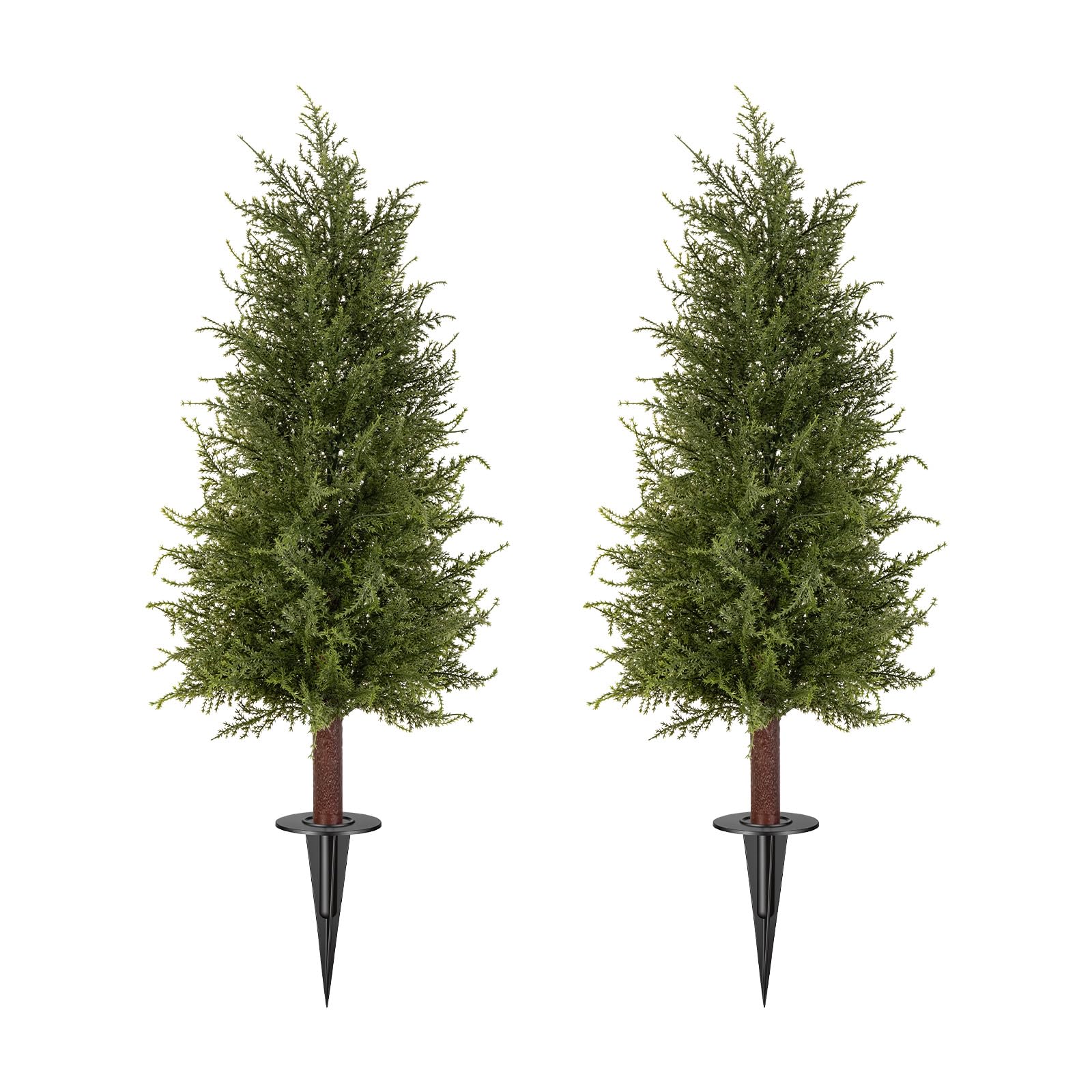 2FT Artificial Cedar Topiary Trees with Ground Spikes, Set of 2 Realistic Fau…