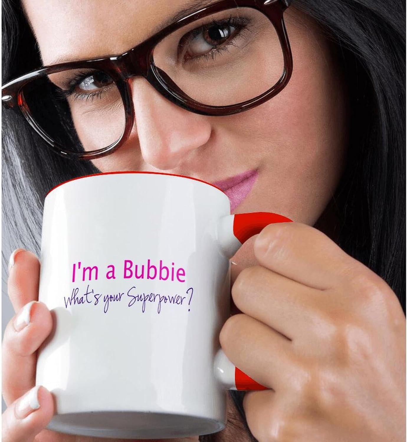 3dRose Im a Bubbie - Whats your Superpower - hot pink. funny gift for grandma 15oz Two-Tone Red Mug - Image 2