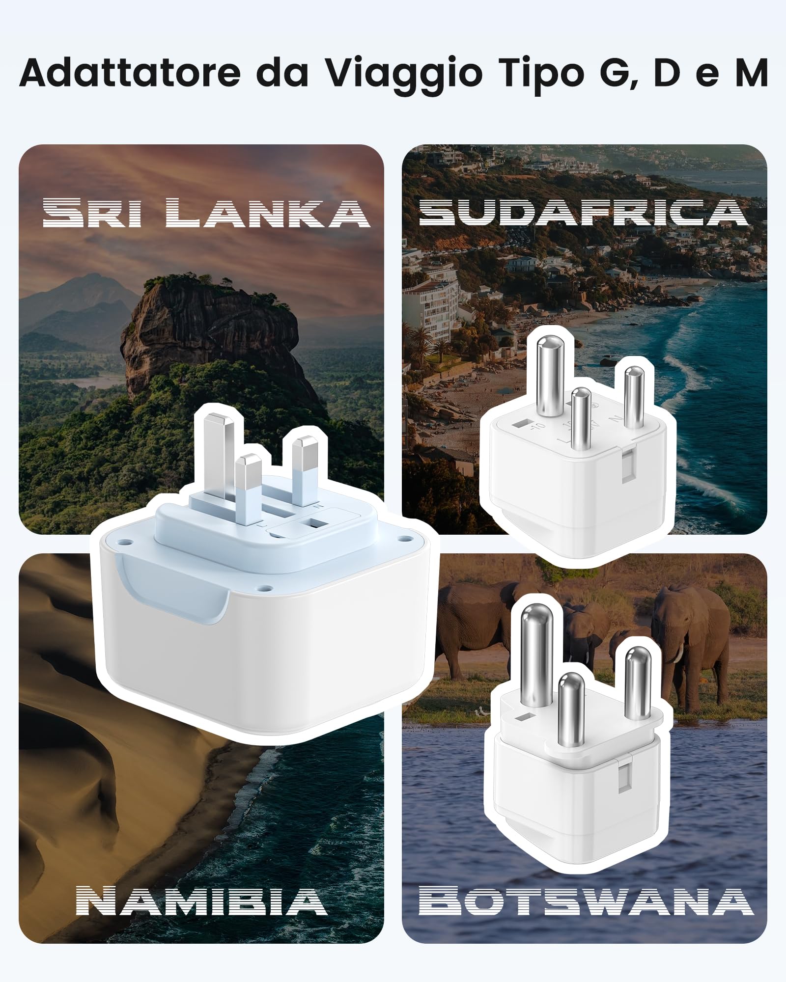 LENCENT Tipo D, G e M Adattatore da Viaggio Combinato con 2 USB-C e 2 USB-A, Spina Tipo G Pieghevole per Maldive, Adattatore Presa D M da Viaggio a Sri Lanka Sudafrica Botswana Namibia Zimbabwe Nepal - 3
