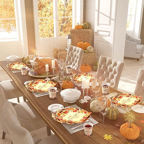 Miniatura 5 de El juego de 400 piezas de vajilla desechable de Acción de Gracias incluye 100 platos de papel de Acción de Gracias de 9 pulgadas, 100 platos de
