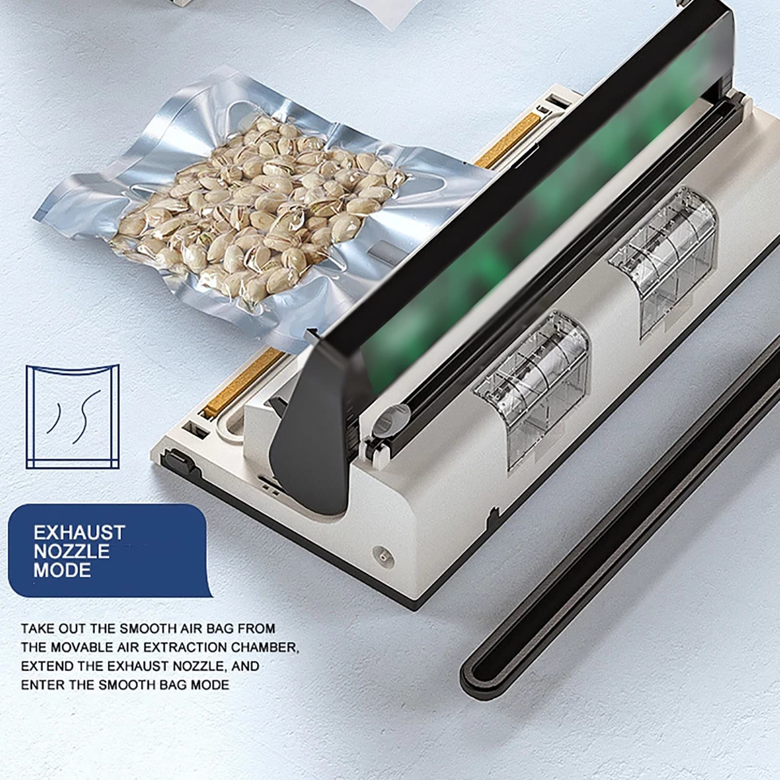Macchina per sottovuoto commerciale, macchina automatica per la conservazione degli alimenti One-Touch, con funzione di gonfiaggio ad aria e taglierina, barra di tenuta da 40 cm, imballaggio