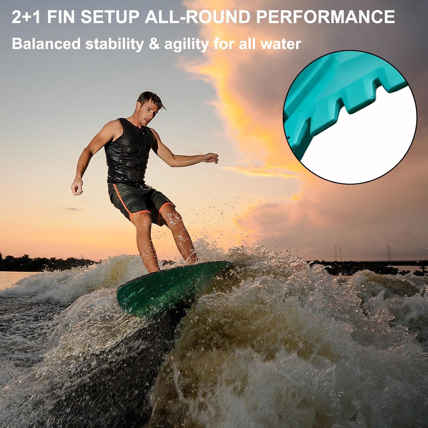 7" Paddle Board Fin Repalcement, Nylon Fiberglass Reinforced, No-Tool Installation, New Single Fin for Inflatable SUPs, Surfboard, Stand-up Paddleboard, Longboard.