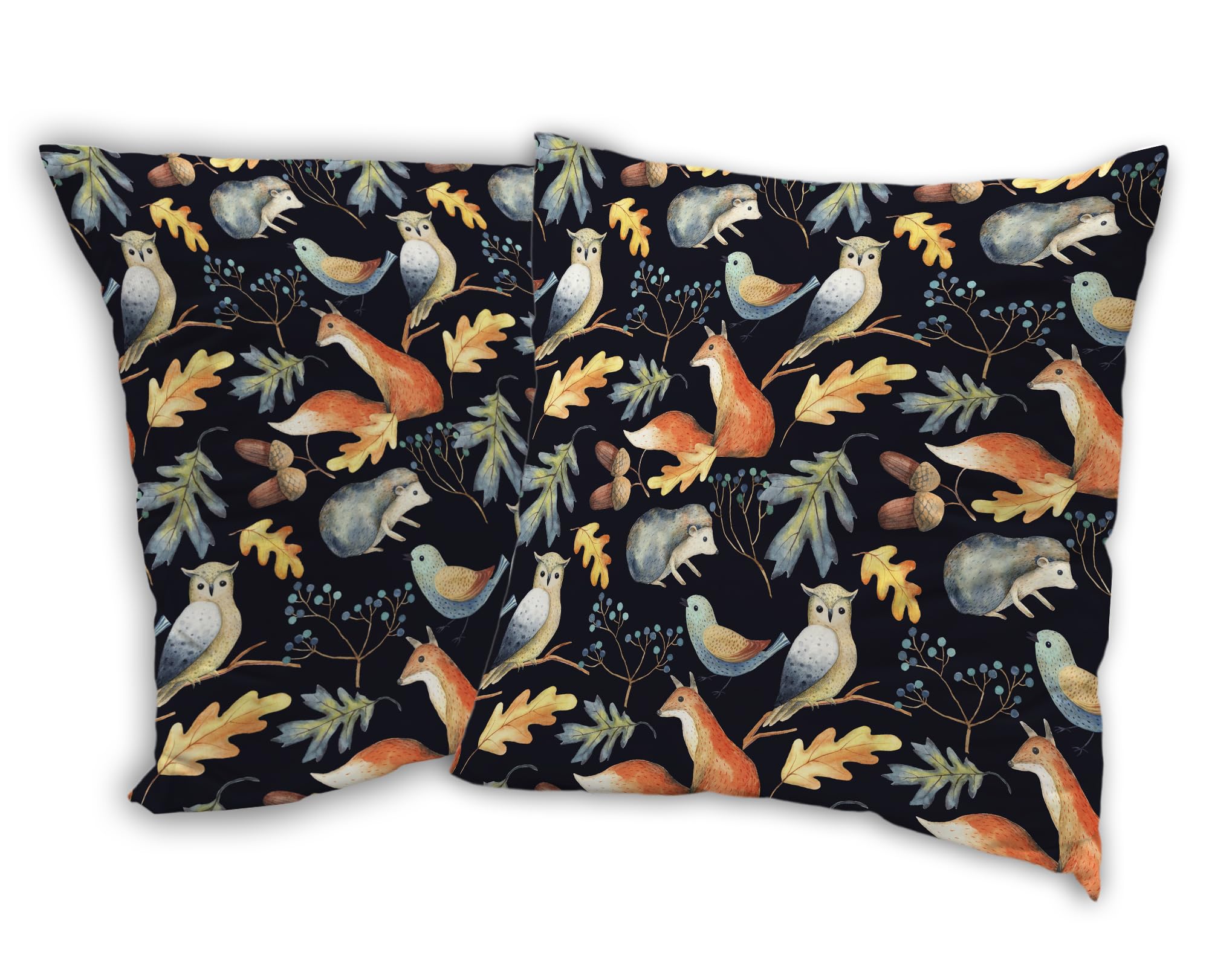 SKYDAWNY Animal Throw Pillow Covers 18x18 in Set of 2 Owl Bird Fox Hedgehog Leaves Pillow Cases Decorative