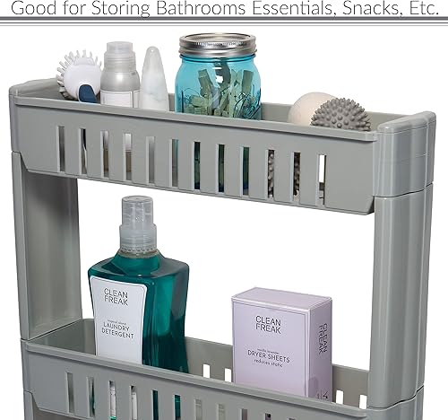 Miniatura 4 de Simplify Carrito de almacenamiento delgado de 3 niveles organización multiusos  ruedas  se adapta a espacios pequeños lavandería cocina oficina gris