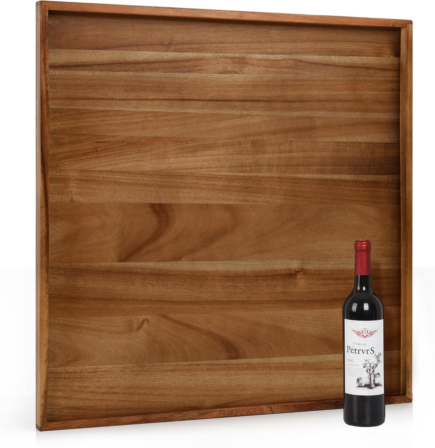 Extra Large 30 Inch Square Ottoman Tray for Living Room, Oversized Acacia Wood Serving Tray for Coffee Table, Food, Snacks, Drinks, Decorative Tray (Natural, 30" x 30")