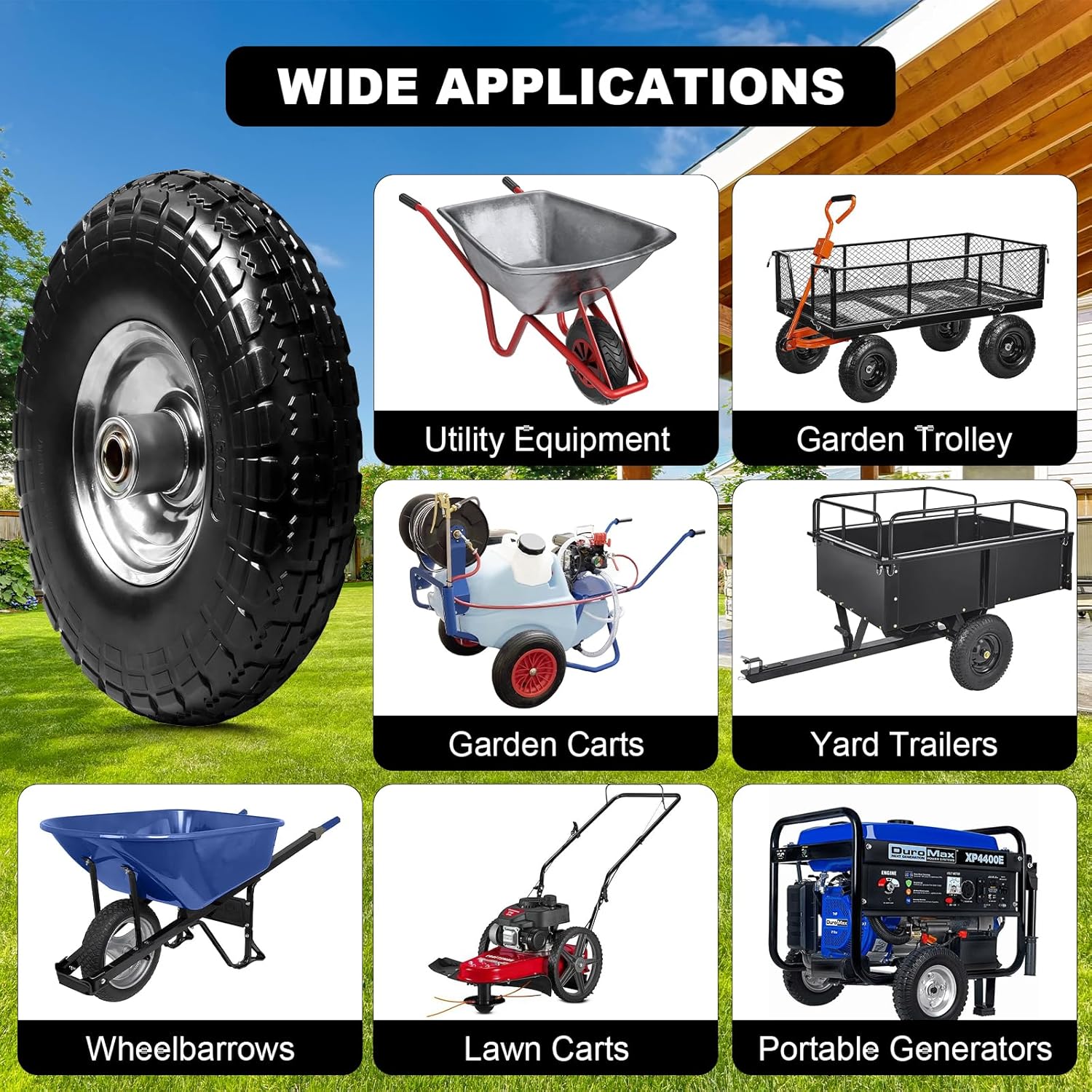 Storystore 4-Pack 4.10/3.50-4 Tire and Wheel - 10 Inch Solid Rubber Tire Wheels with 5/8" Bearings, 2.2" Offset Hub for Hand Truck, Trolley Dolly, Garden Cart and Wheelbarrow