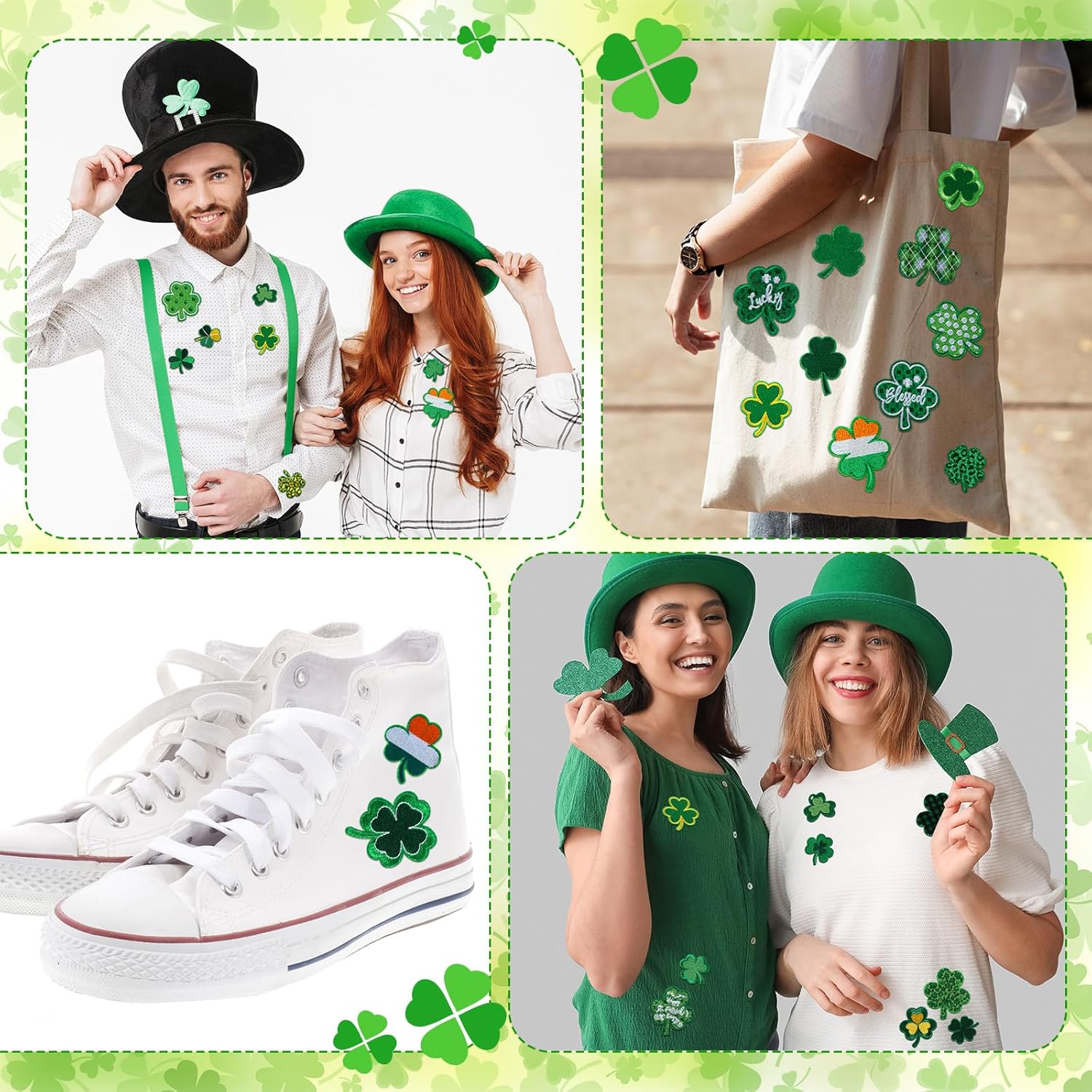 48 Pcs St. Patrick's Day Shamrock Iron on Patches Green Shamrock Embroidery Applique Patches for Clothing, Jackets, Jeans, Bags, Dress, Hats DIY Applique Emblem Accessory - Image 6