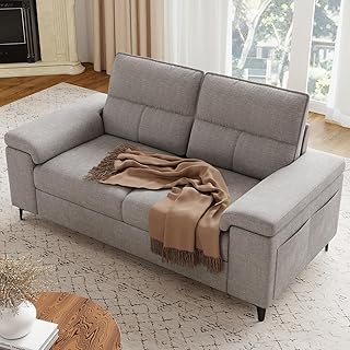 71.25" Modern Couches for Living Room, Deep Seat Sofa with 8” Cushion, Comfy 2-Seater Chenille Loveseat with Convertible Armrest, Removable Sofa Cover, High Leg(Light Gray)