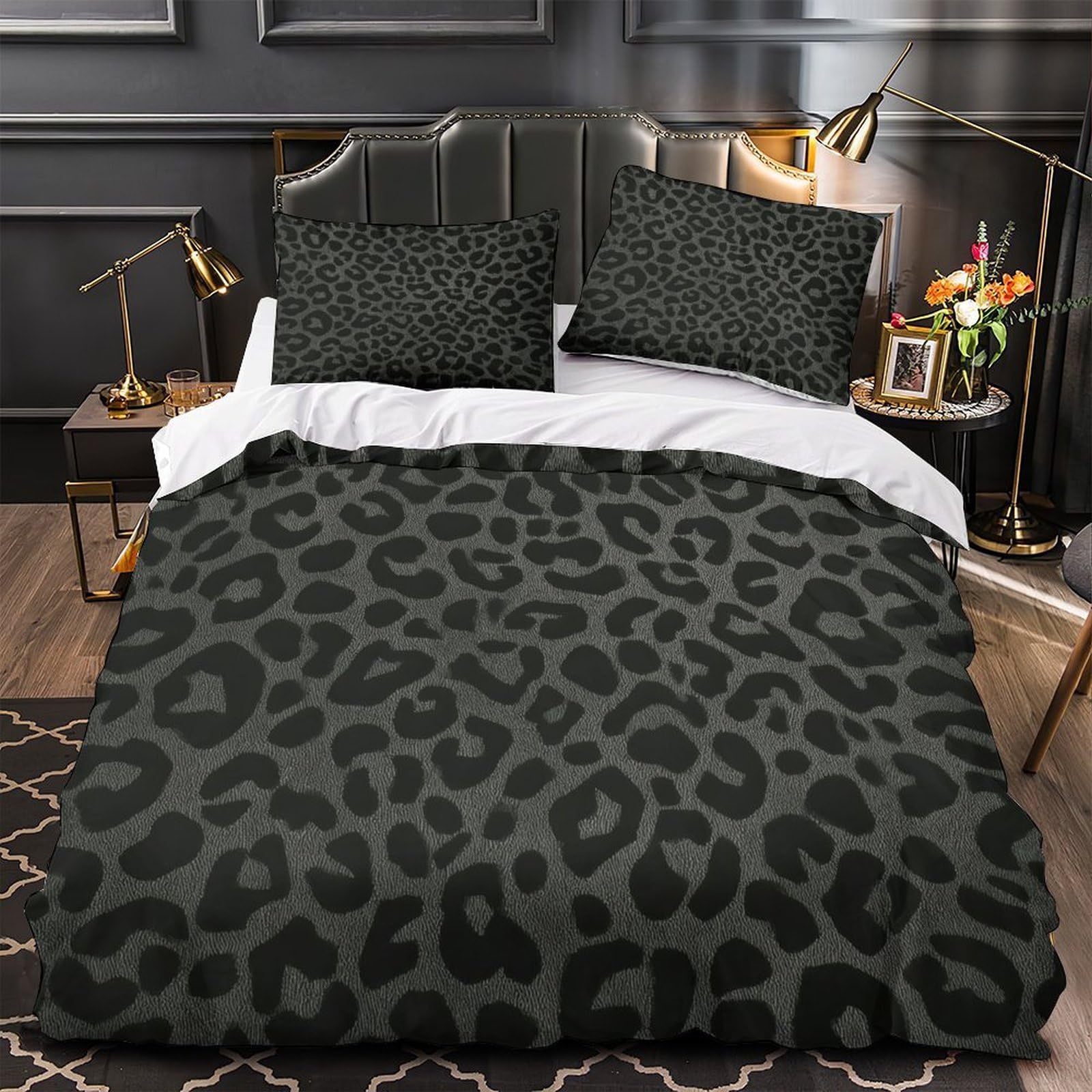 Housse de couette léopard respirante et lavable en machine avec 2 taies microfibre 220x240