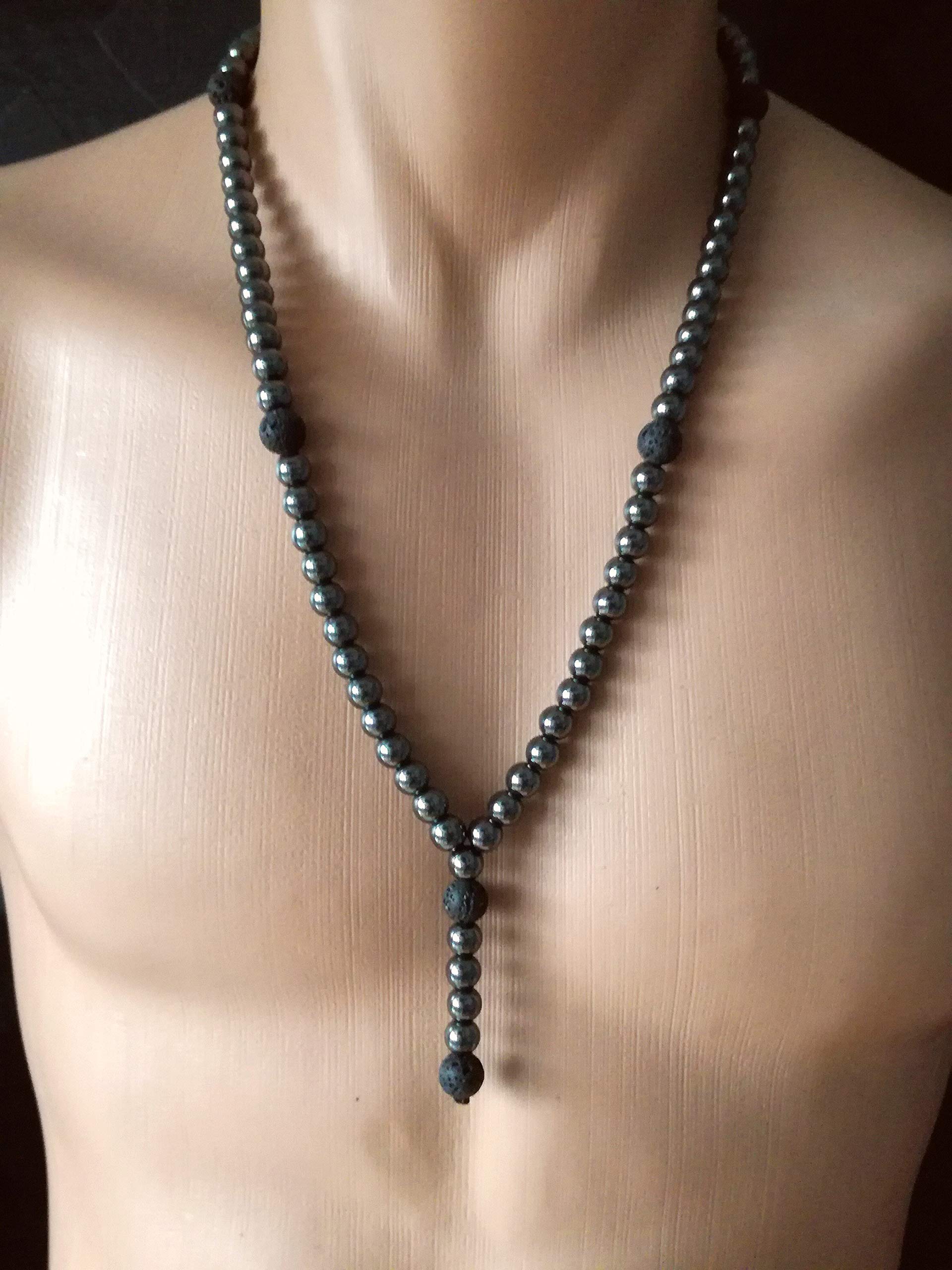 Collar piedra semipreciosa de Lava Hematita cuentas 10mm cadena Y-collar para hombre Mujer damas rosario