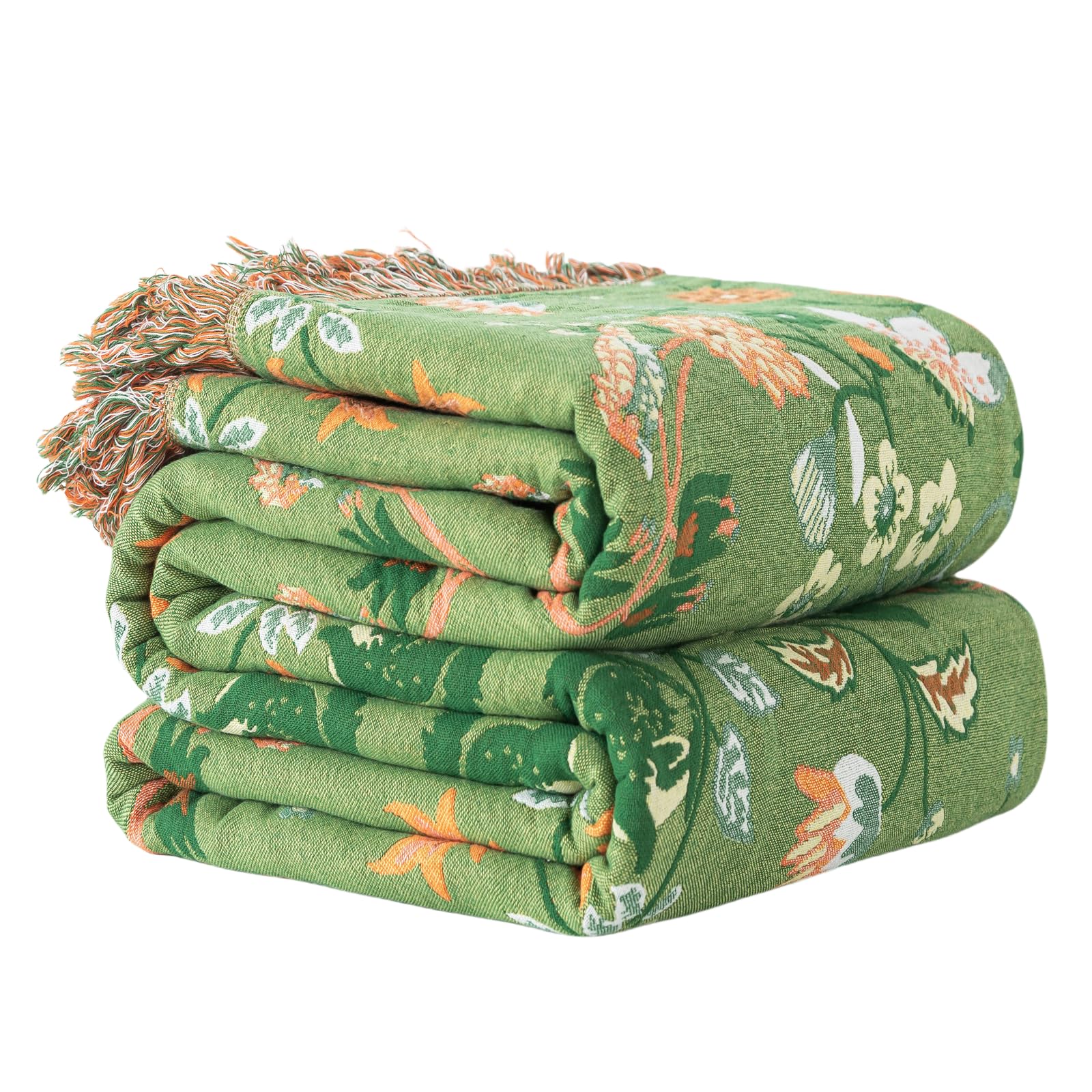 Edcooy Boho Cotton Larger Sofa Throw Blanket – 100 % Pure Cotton Double‑Sided Reversible Bohemian Bedspread & Sofa Cover(Green World, 200X230CM)