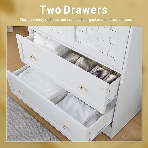 Miniatura 7 de QEIUZON Armario, armario independiente con cajones anchos y barra para colgar, organizador de ropa para dormitorio, habitación de los niños,