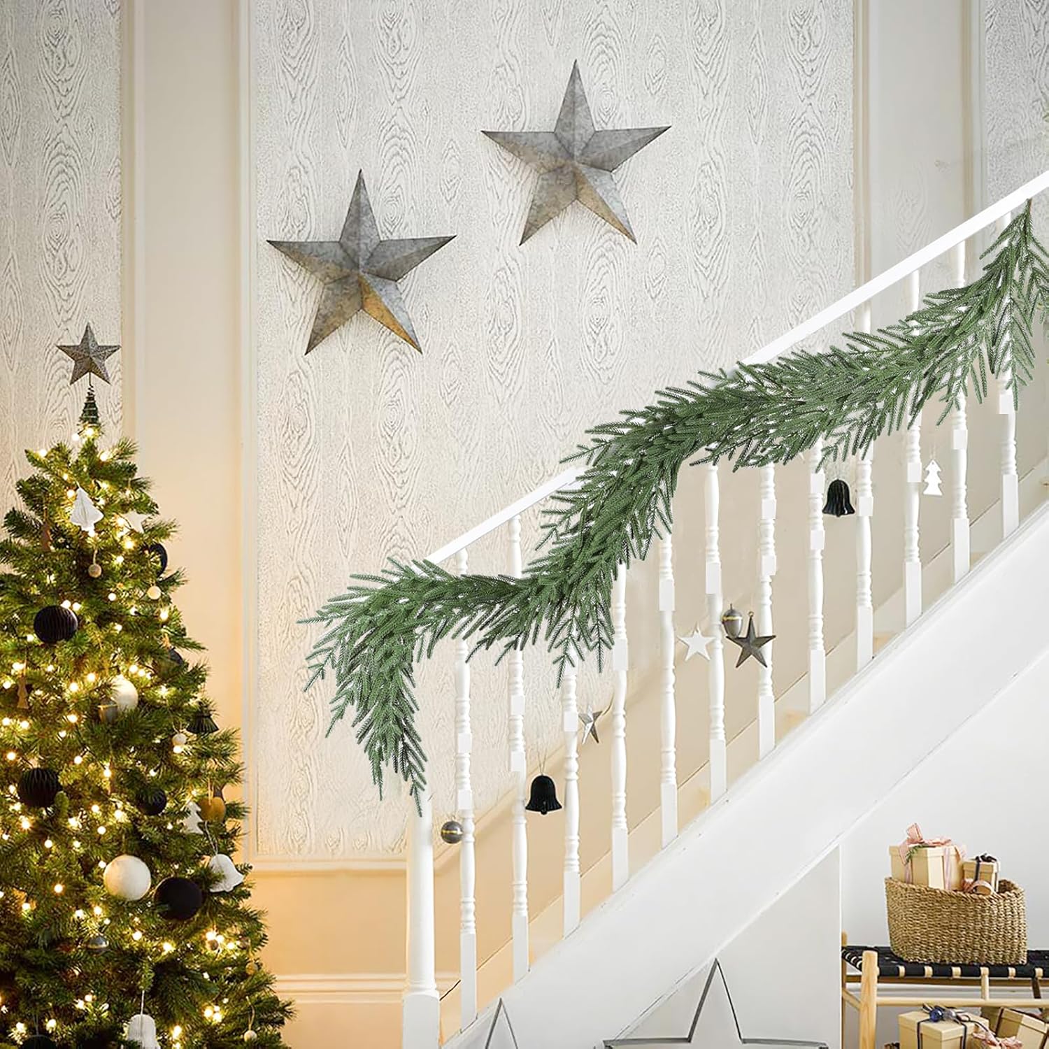 6ft Christmas Pine Garland, Artificail Greengery Garlands Christmas Spruce Garland Pine Leaves for Holiday Winter Fireplace Mantel Table Decor (Green) - Image 4