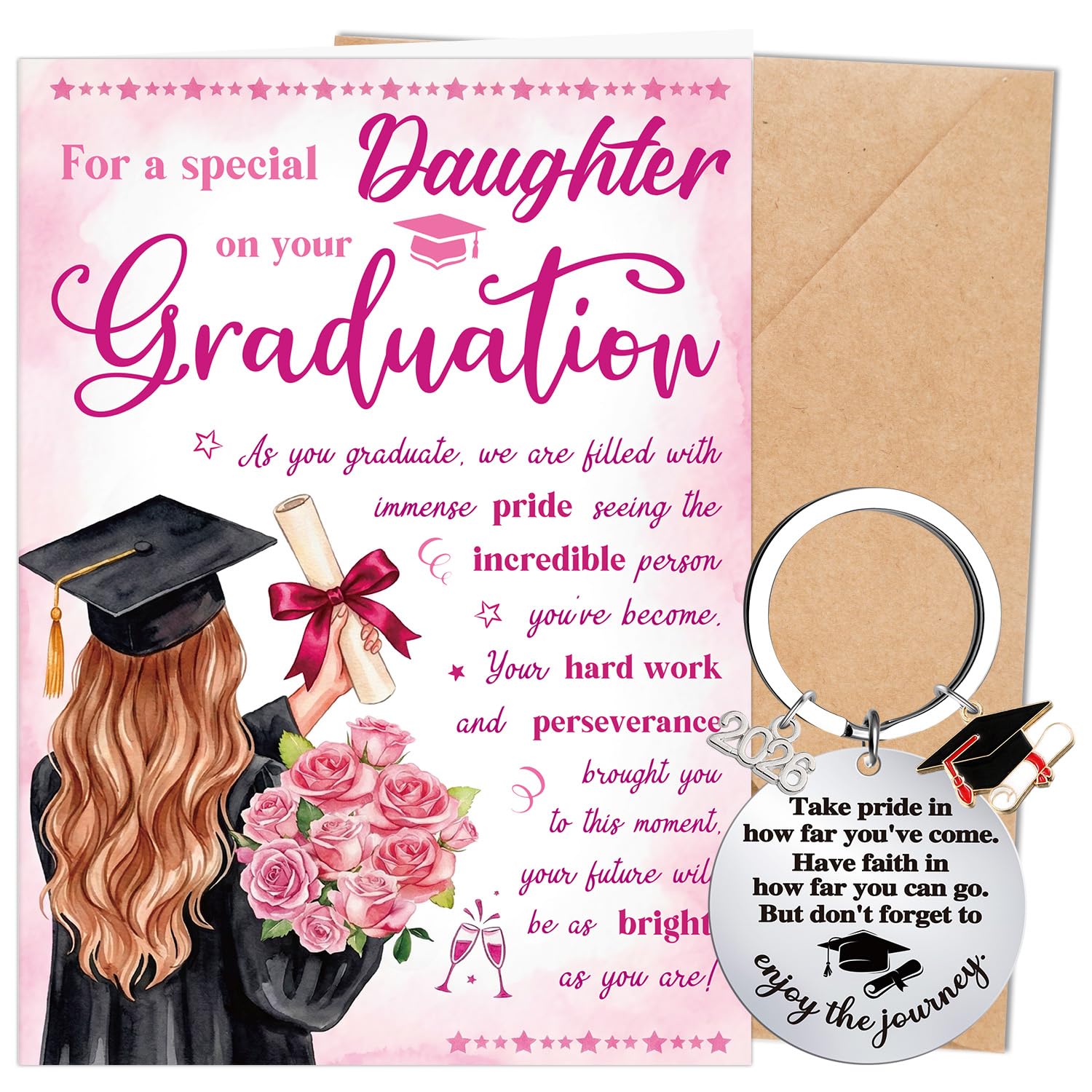 Eiapadeor 2026 Graduation Card for Daughter - Daughter Graduation Gifts Greeting Card with Envelope Class of 2026 Keyring Gift for Her Congratulations Graduate Gifts