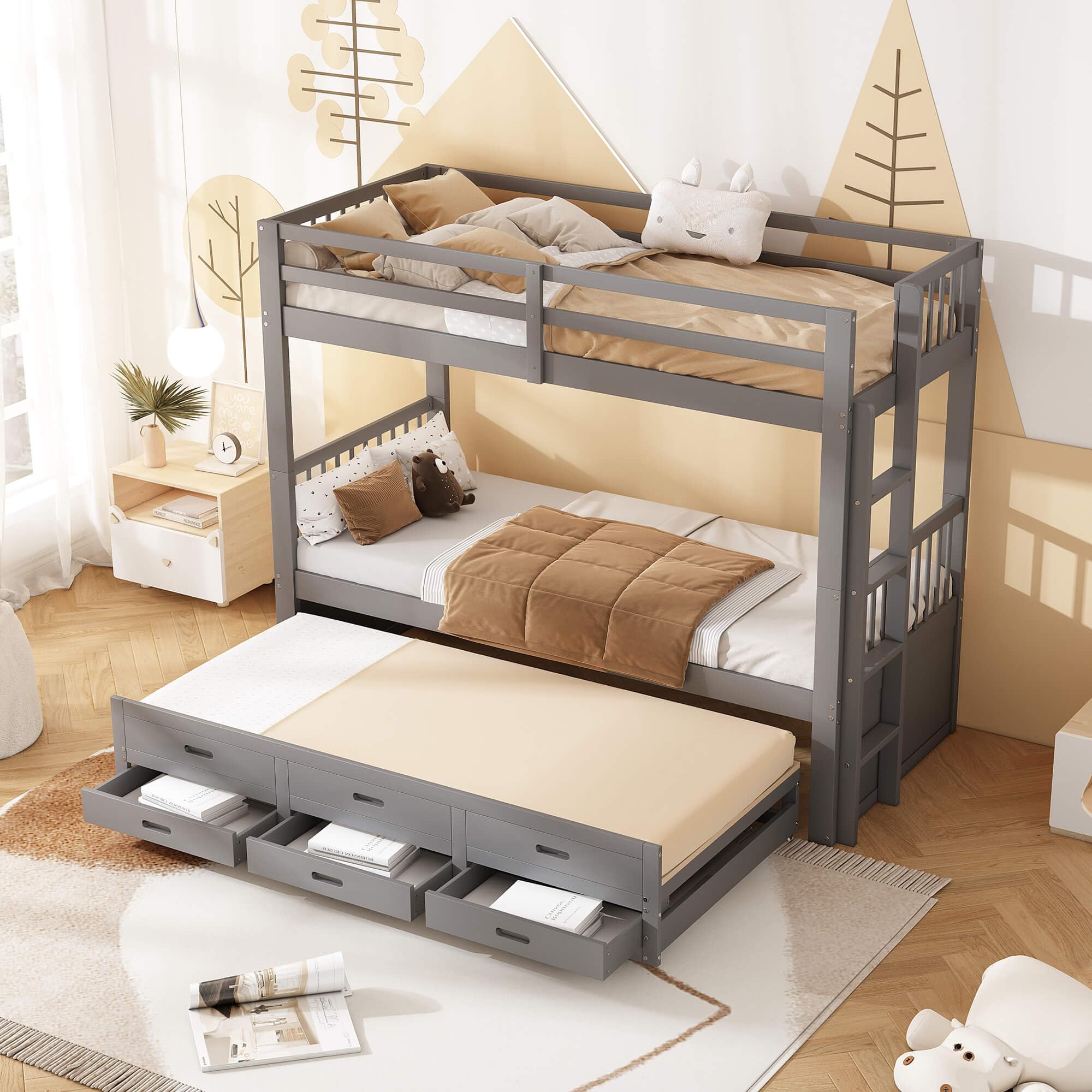 Literas Matrimonio 135x190 Doble Litera De Madera 90x200cm Con Cama Nido Y  3 Cajones - Blanca (2 Plazas) Cama Litera Matrimonio, image size:2000x2000