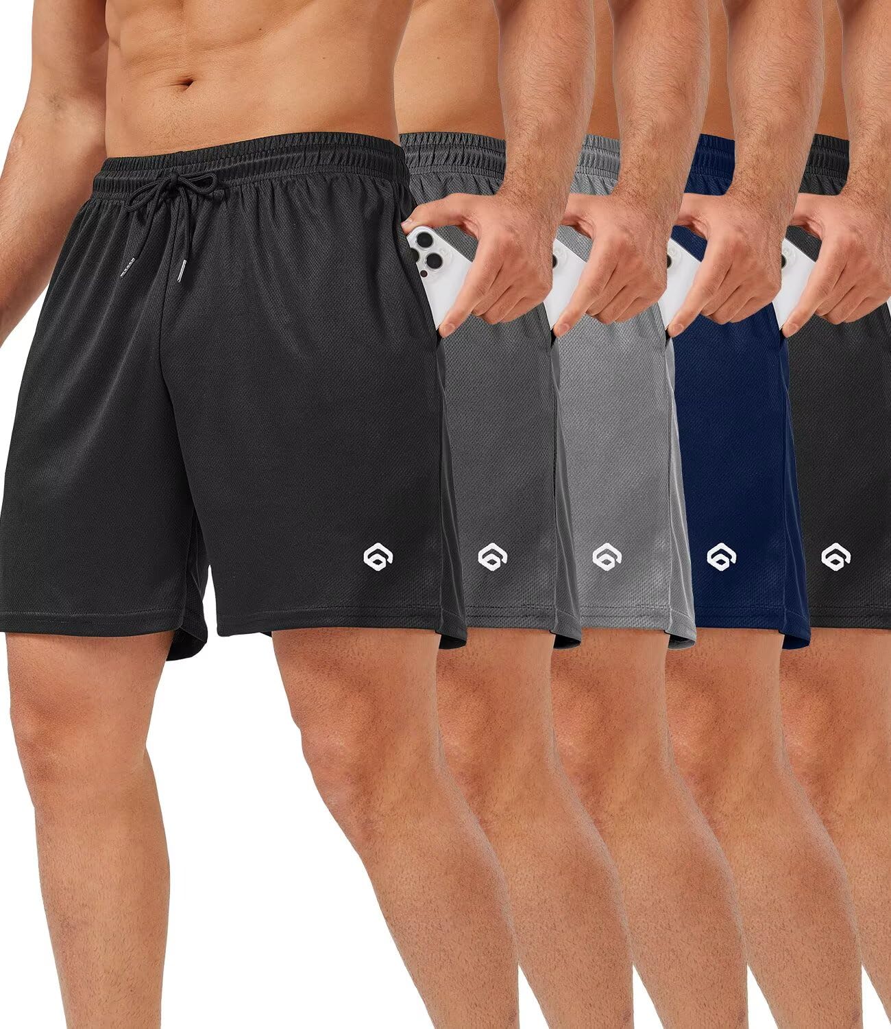 lomsoe 5 Pack Gym Shorts Men 5 Inch Quick Dry Mesh Shorts